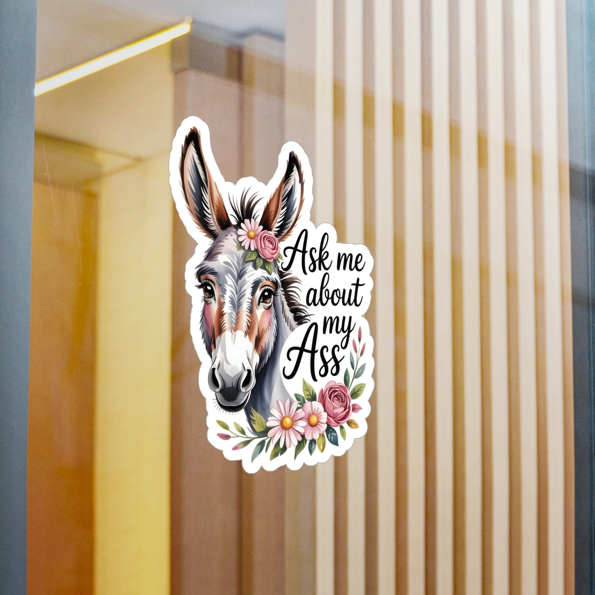 Stickers Ask Me About My Ass – Floral Donkey & Mule Kiss-Cut Sticker