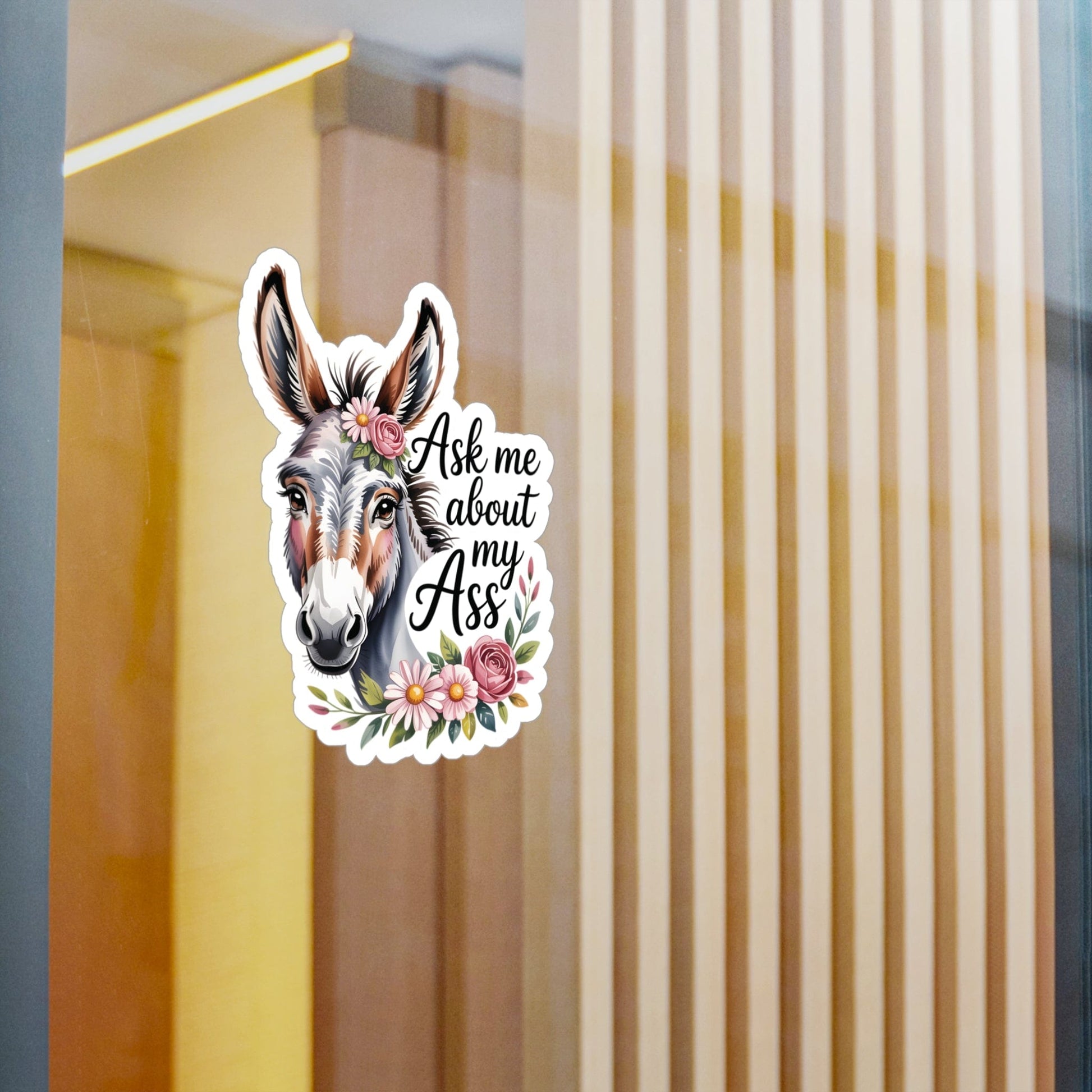 Stickers Ask Me About My Ass – Floral Donkey & Mule Kiss-Cut Sticker