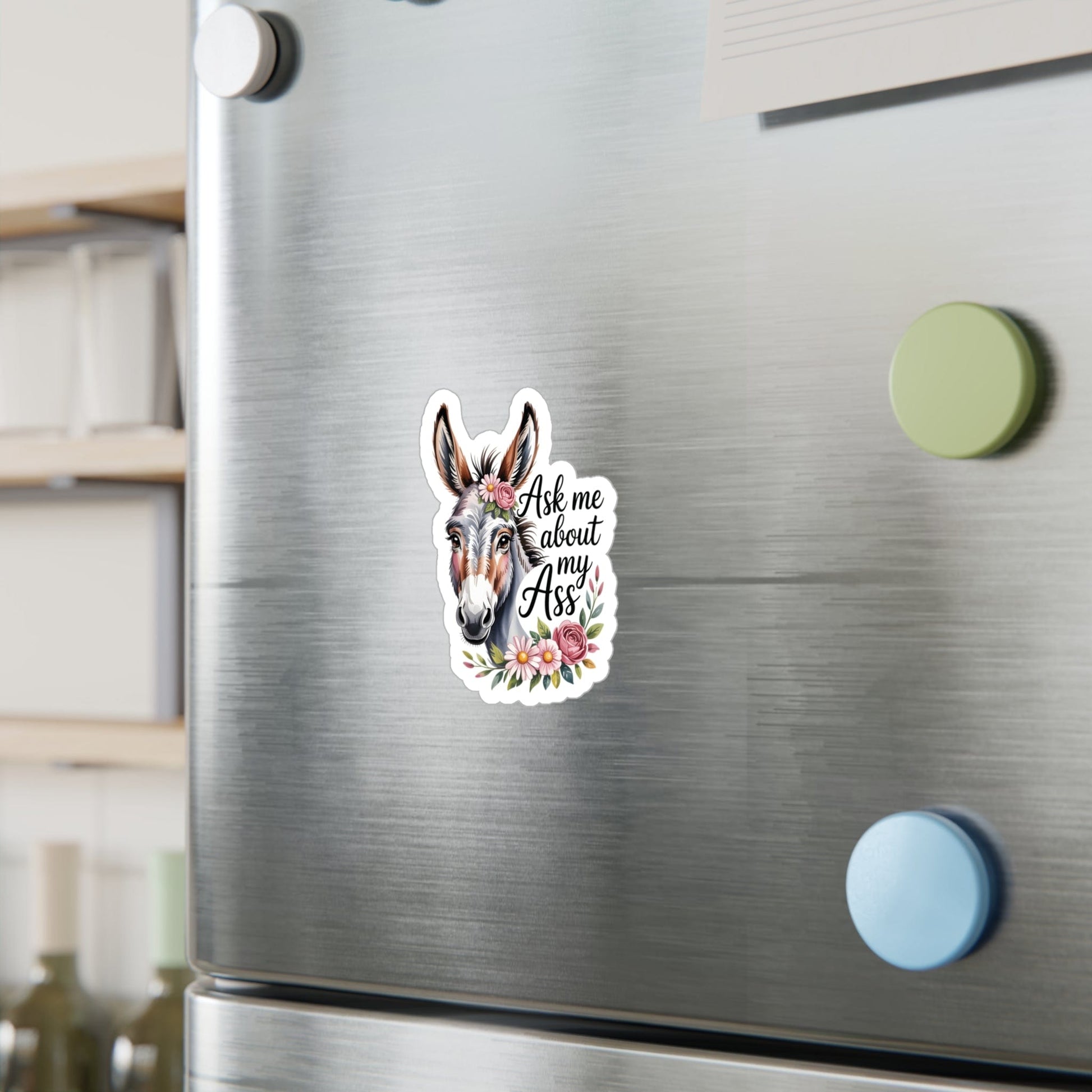 Stickers Ask Me About My Ass – Floral Donkey & Mule Kiss-Cut Sticker