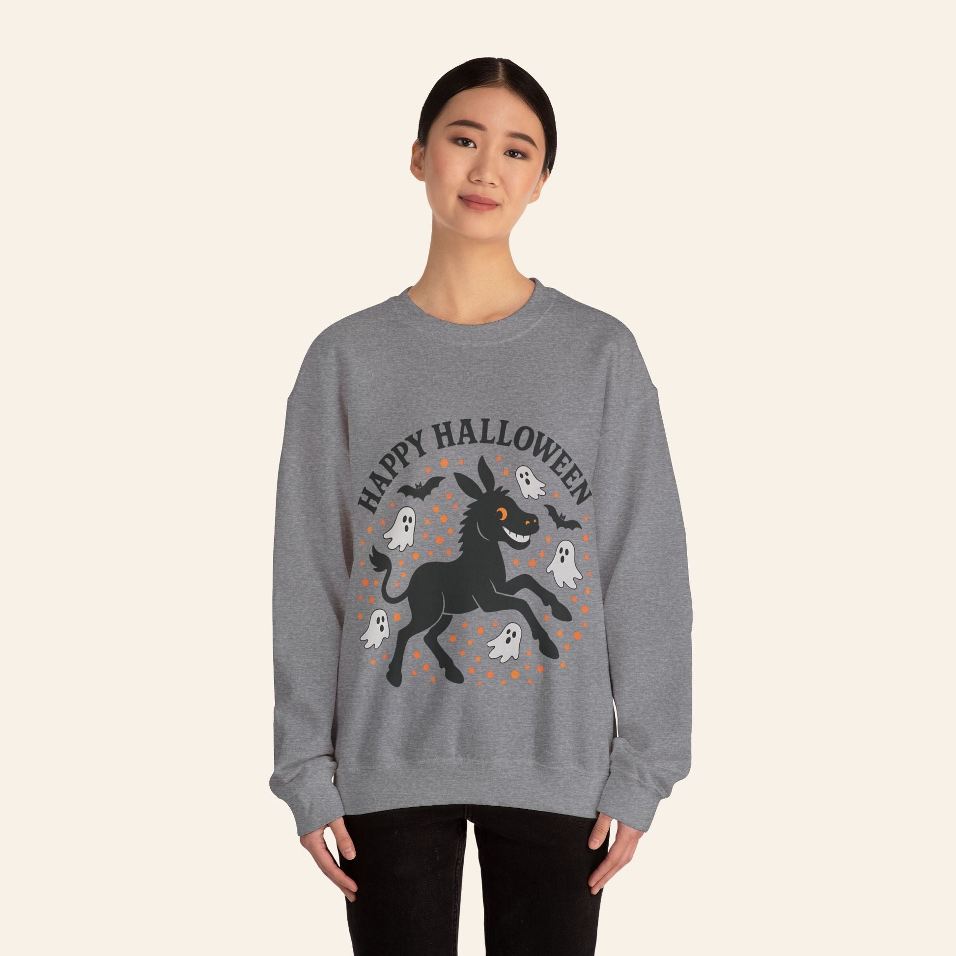 Sweatshirt Happy Halloween Donkey Sweatshirt – Spooky, Cozy, Fun