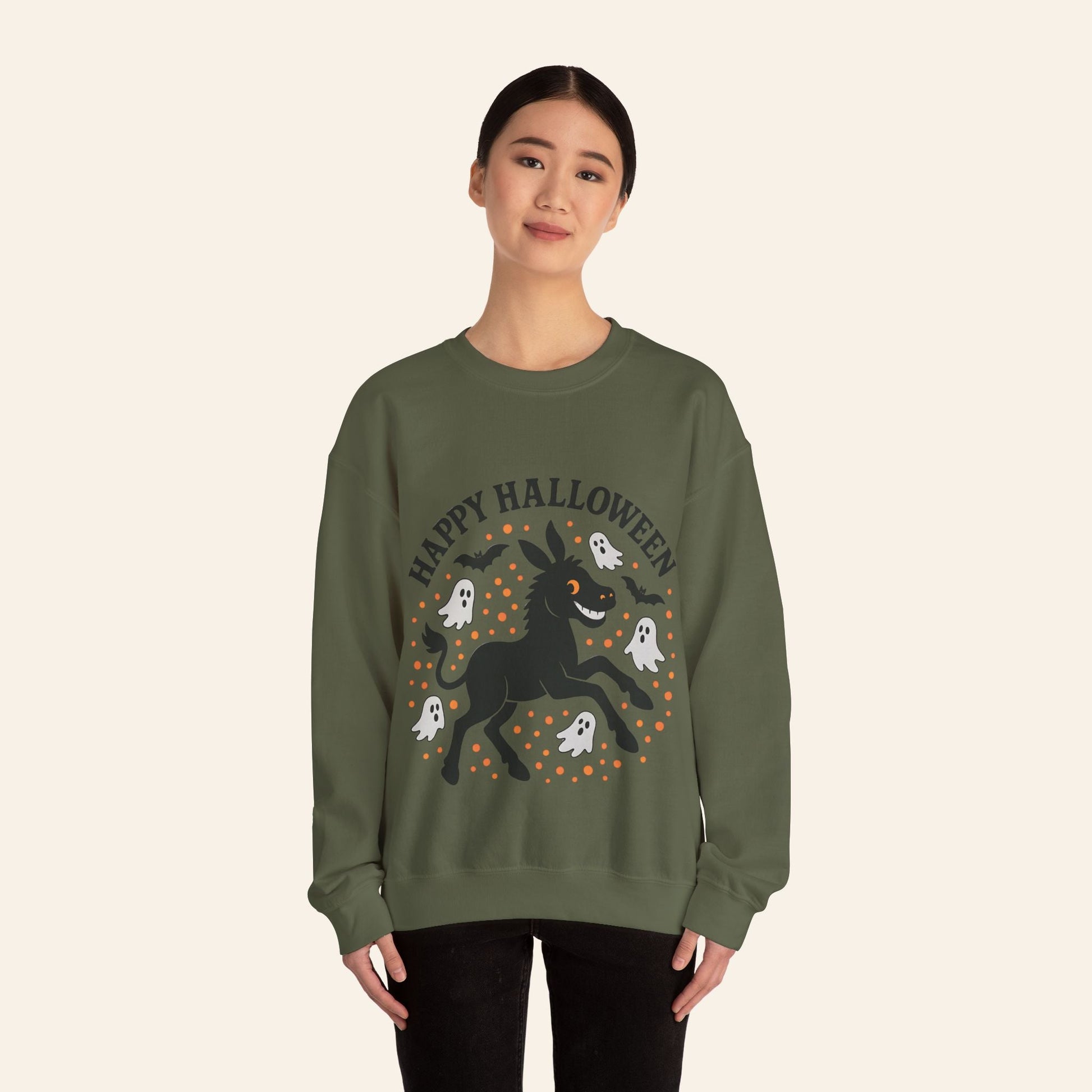 Sweatshirt Happy Halloween Donkey Sweatshirt – Spooky, Cozy, Fun