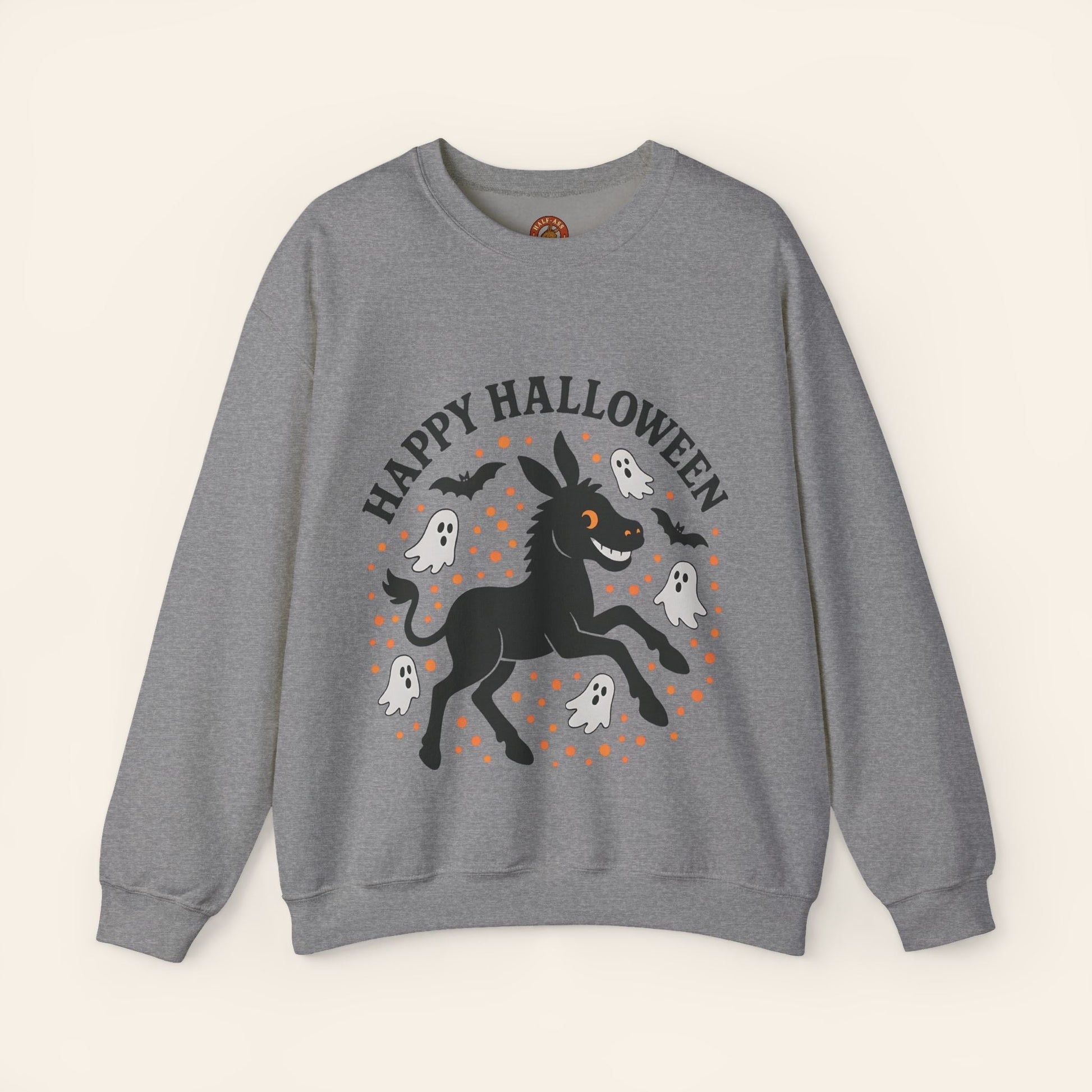 Sweatshirt Happy Halloween Donkey Sweatshirt – Spooky, Cozy, Fun S / Graphite Heather