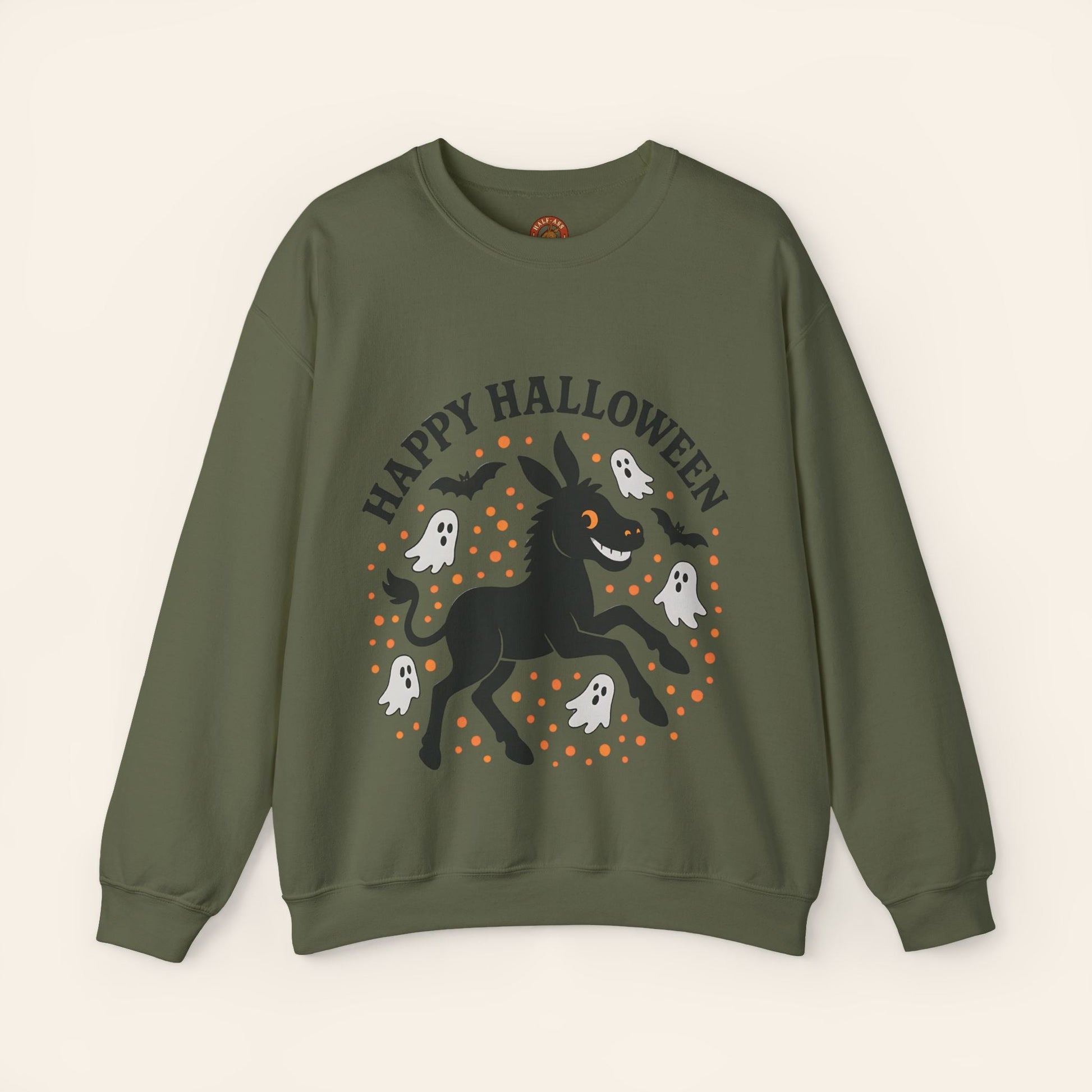 Sweatshirt Happy Halloween Donkey Sweatshirt – Spooky, Cozy, Fun S / Military Green
