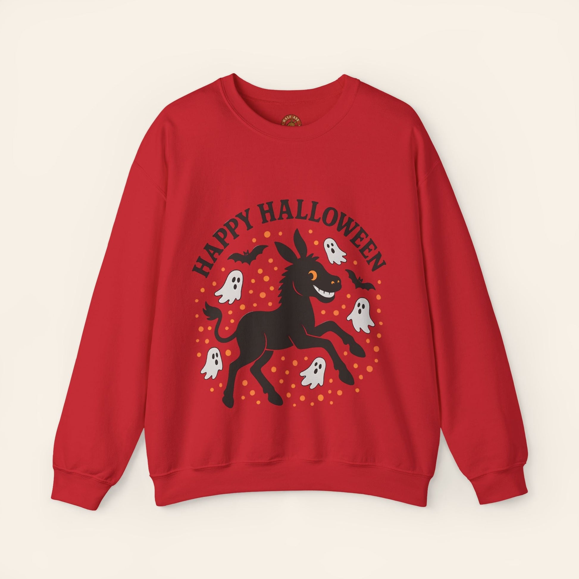 Sweatshirt Happy Halloween Donkey Sweatshirt – Spooky, Cozy, Fun S / Red