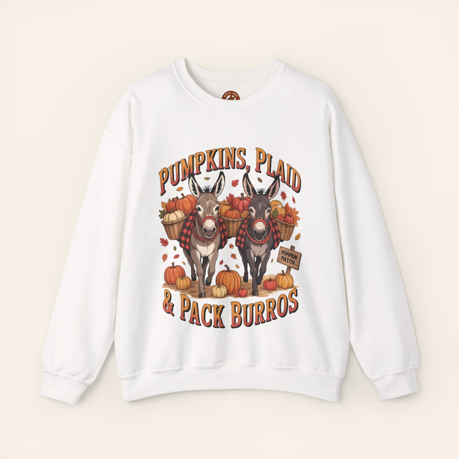 Sweatshirt Pumpkins, Plaid & Pack Burros Cozy Fall Sweatshirt S / White