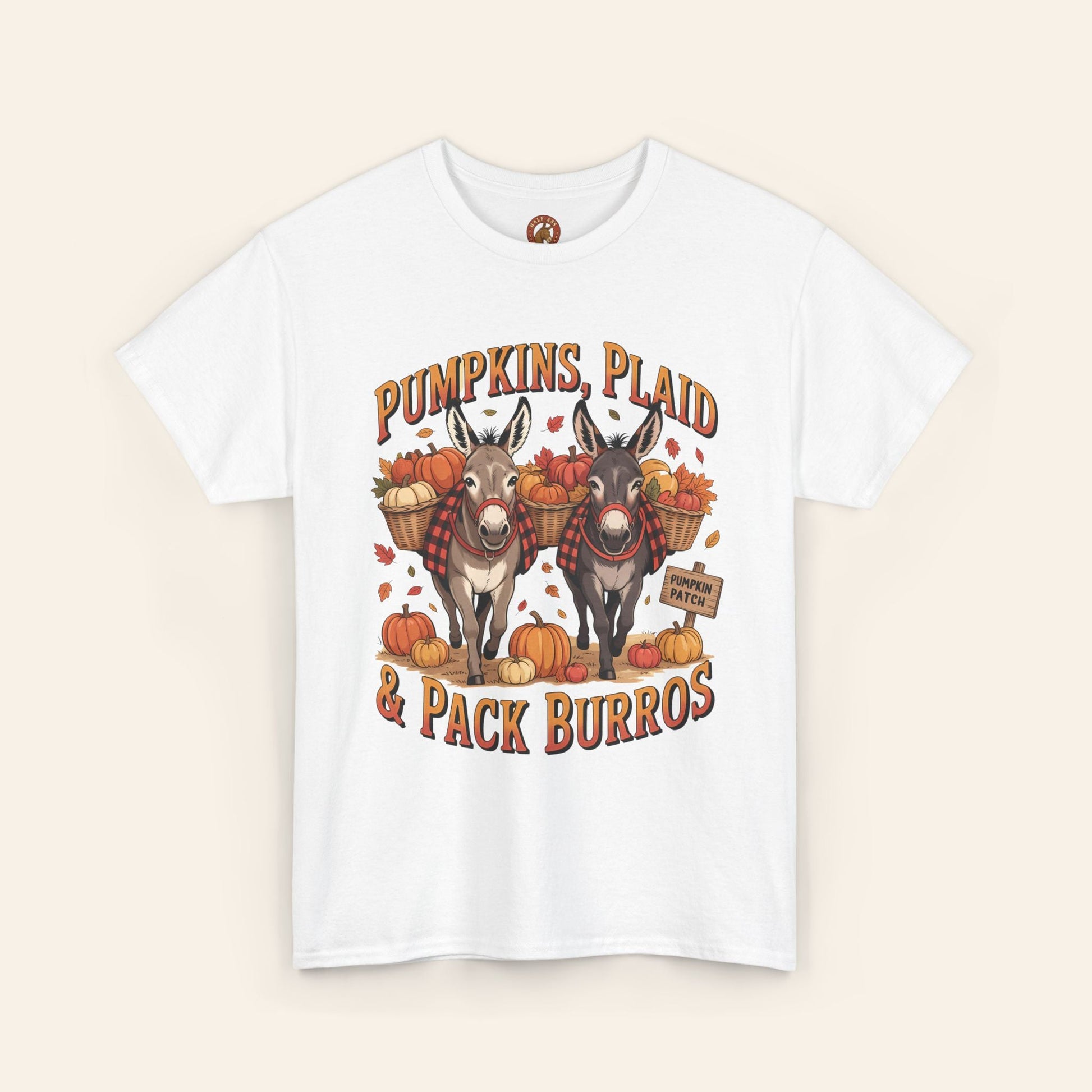 T-Shirt Pumpkins, Plaid, & Pack Burros Unisex Tee White / S