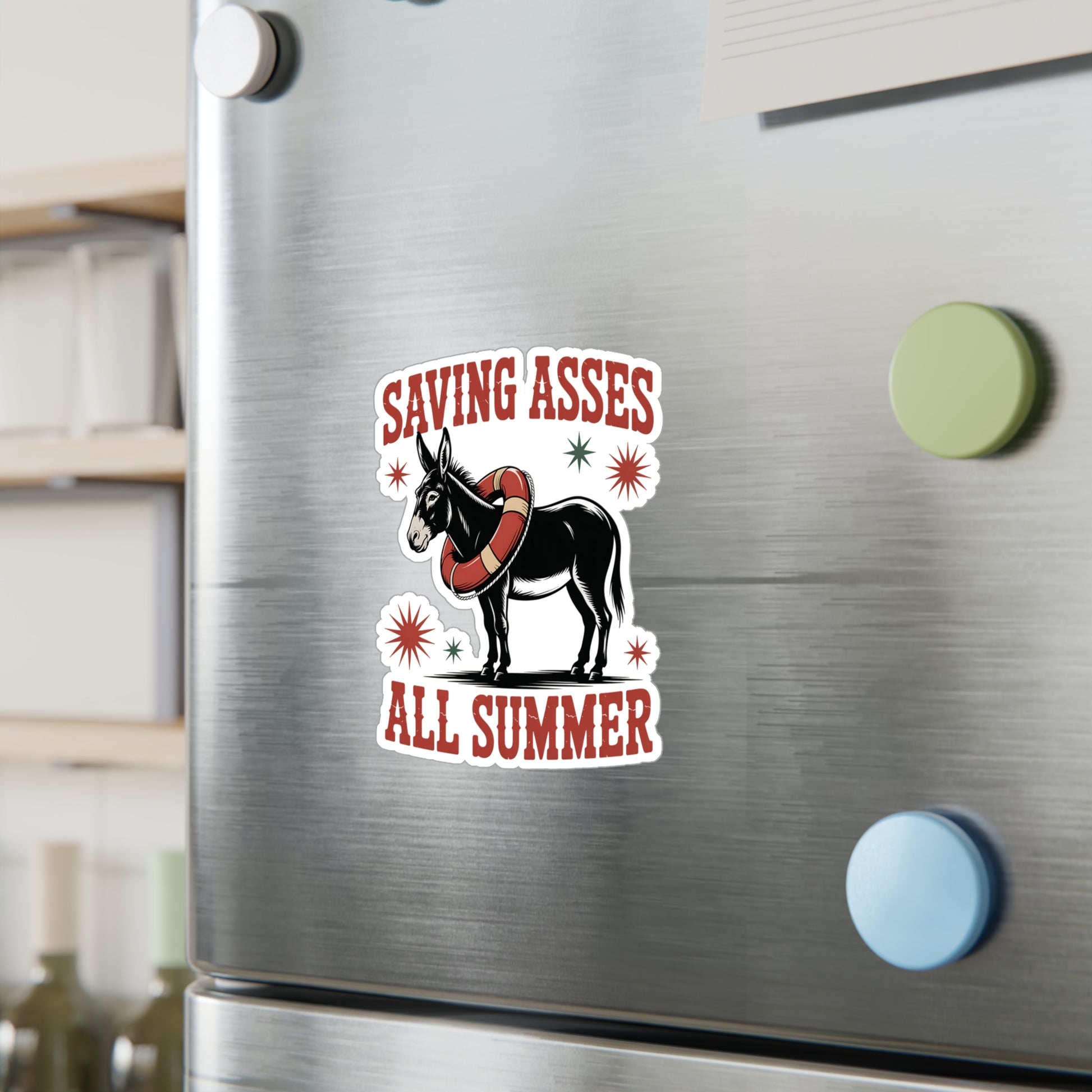 8" x 10" Kiss-Cut Satin | Saving Asses All Summer – Americana Donkey Rescue Sticker | Stickers
