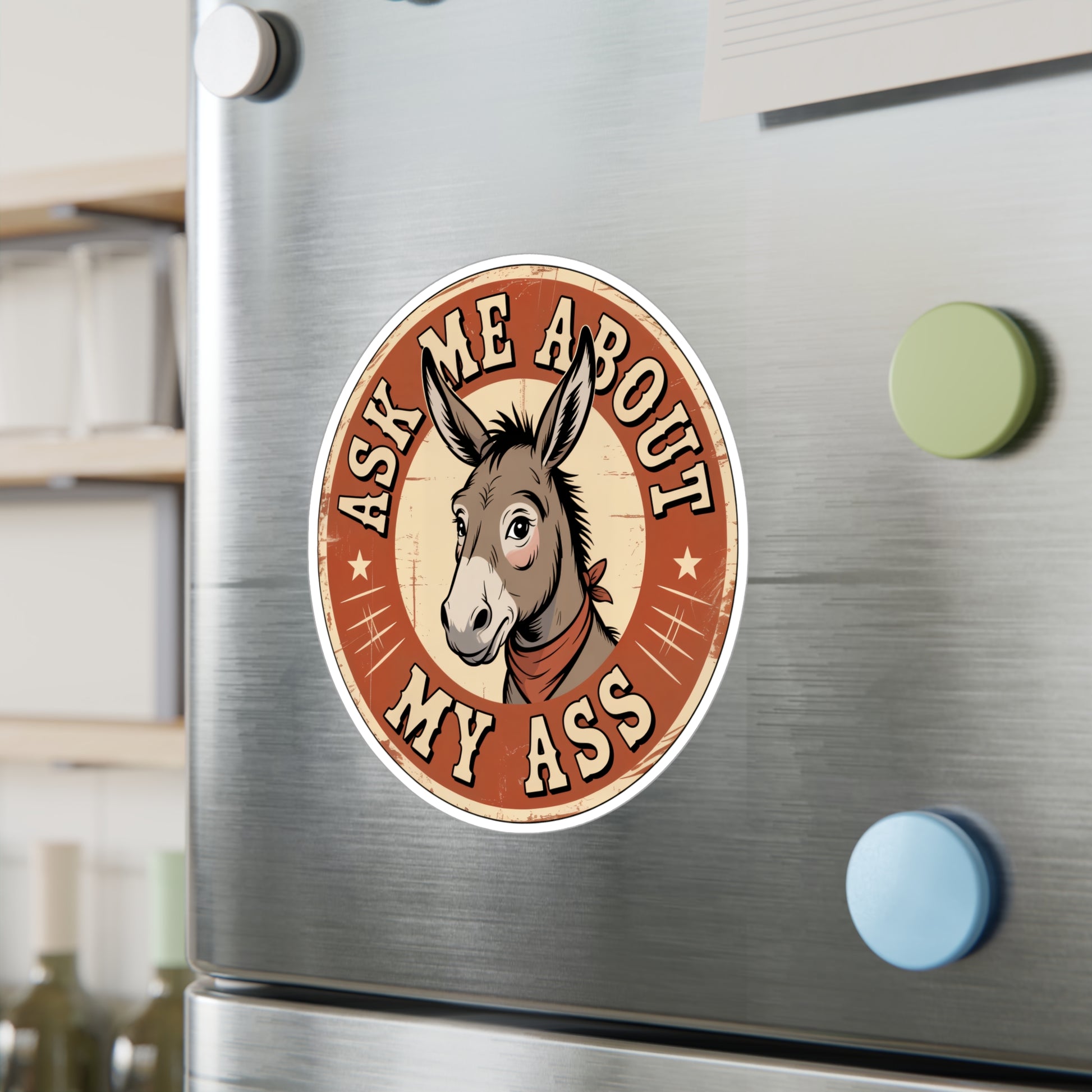 8" x 10" Kiss-Cut Satin | Ask Me About My Ass – Vintage Donkey & Mule Kiss-Cut Sticker | Stickers
