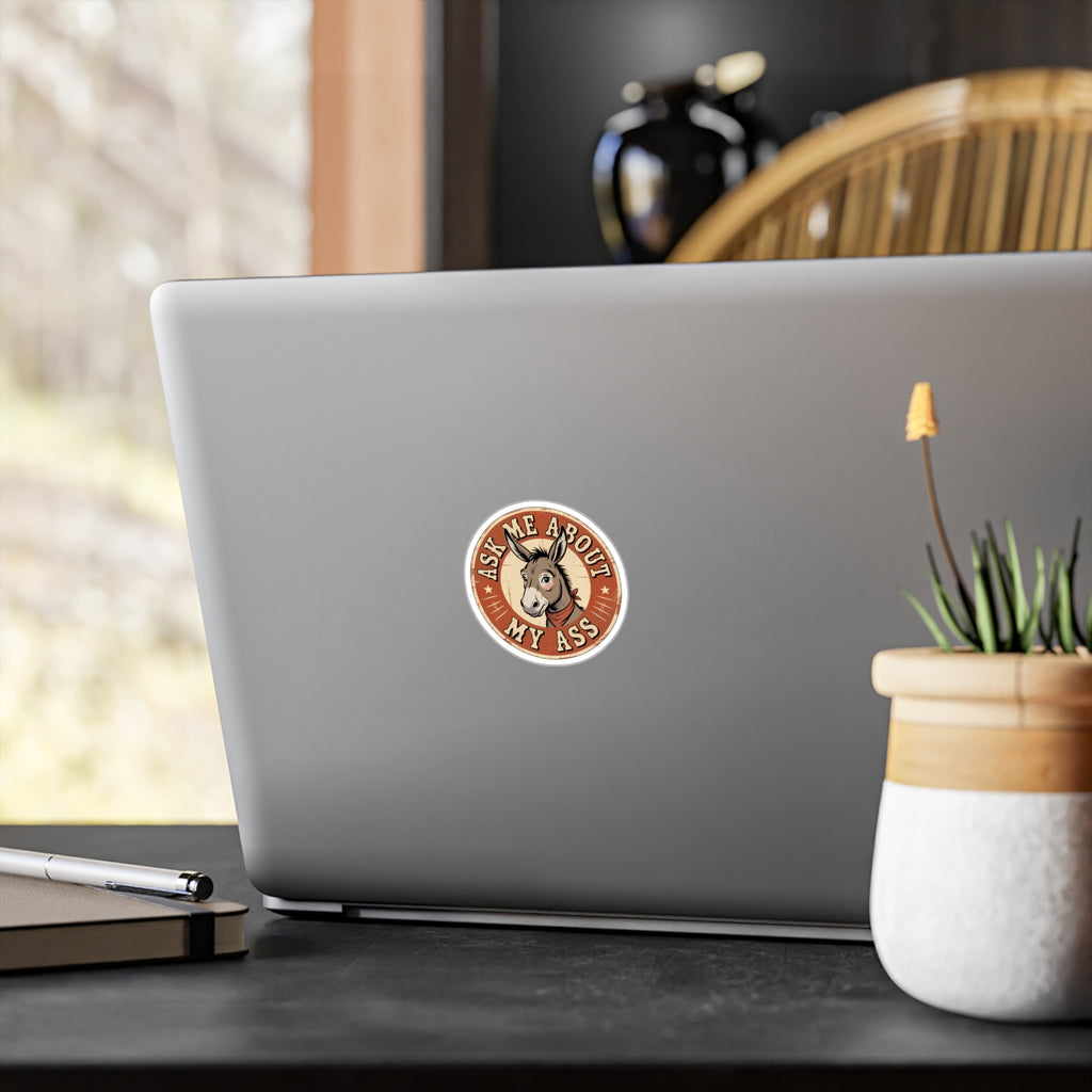 3" x 4" Kiss-Cut Satin | Ask Me About My Ass – Vintage Donkey & Mule Kiss-Cut Sticker | Stickers
