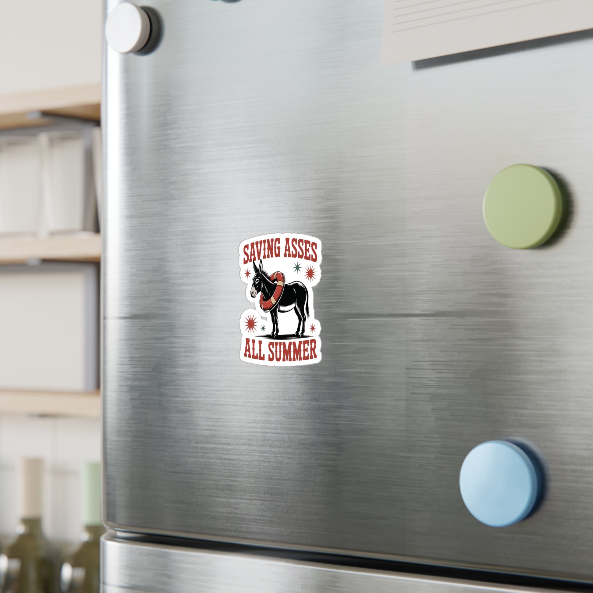 8" x 10" Kiss-Cut Satin | Saving Asses All Summer – Americana Donkey Rescue Sticker | Stickers