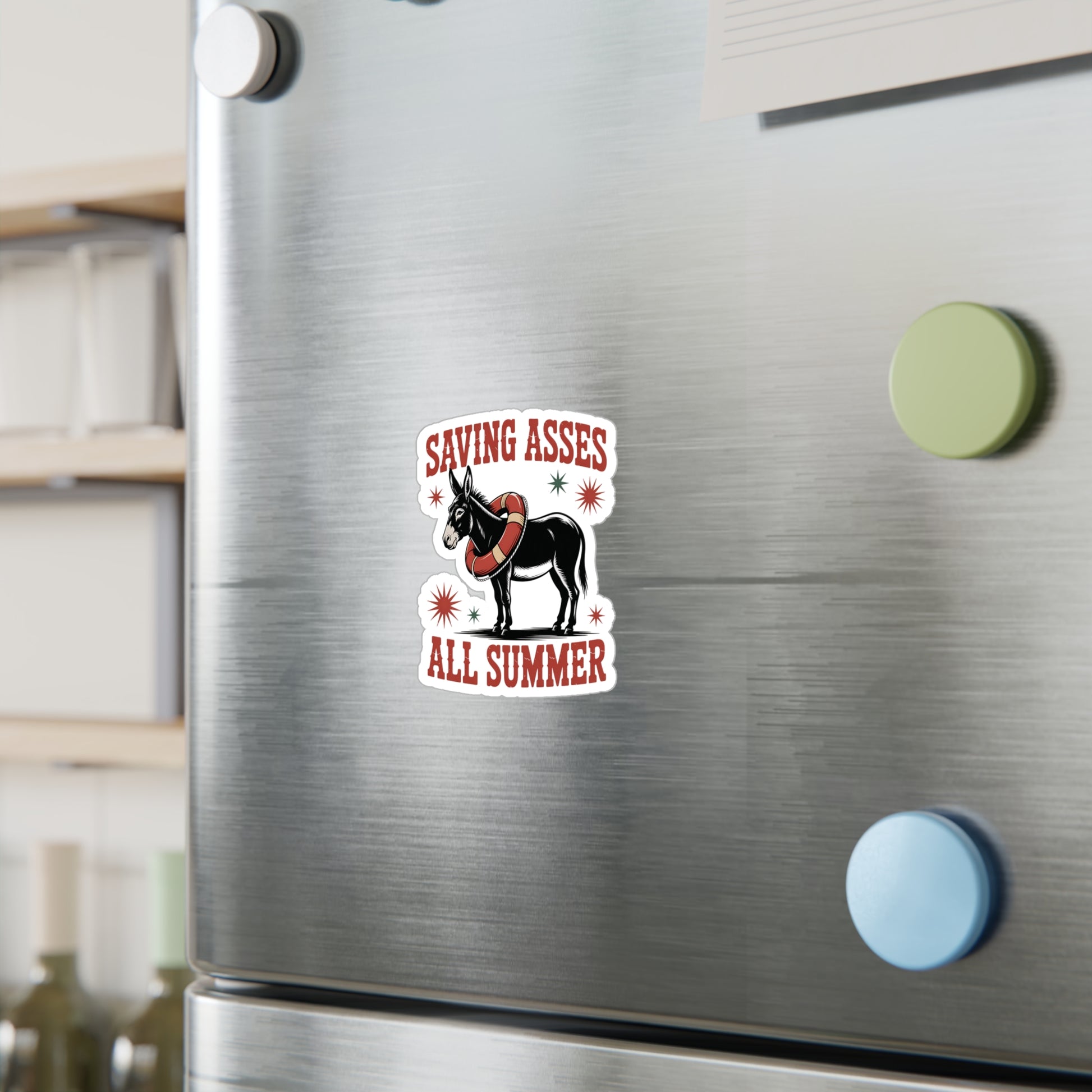 8" x 10" Kiss-Cut Satin | Saving Asses All Summer – Americana Donkey Rescue Sticker | Stickers