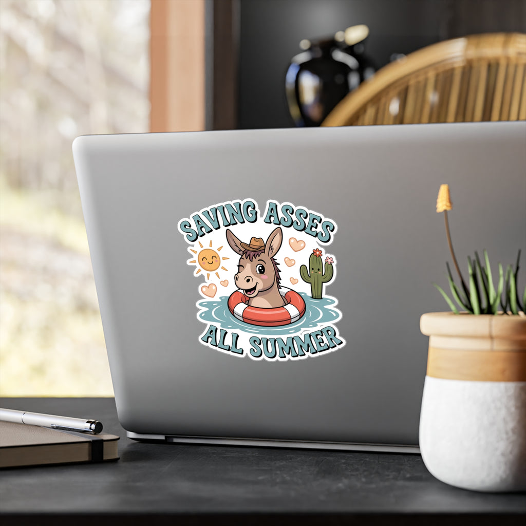 6" x 8" Kiss-Cut Satin | Saving Asses All Summer – Cowboy Donkey Rescue Sticker | Stickers