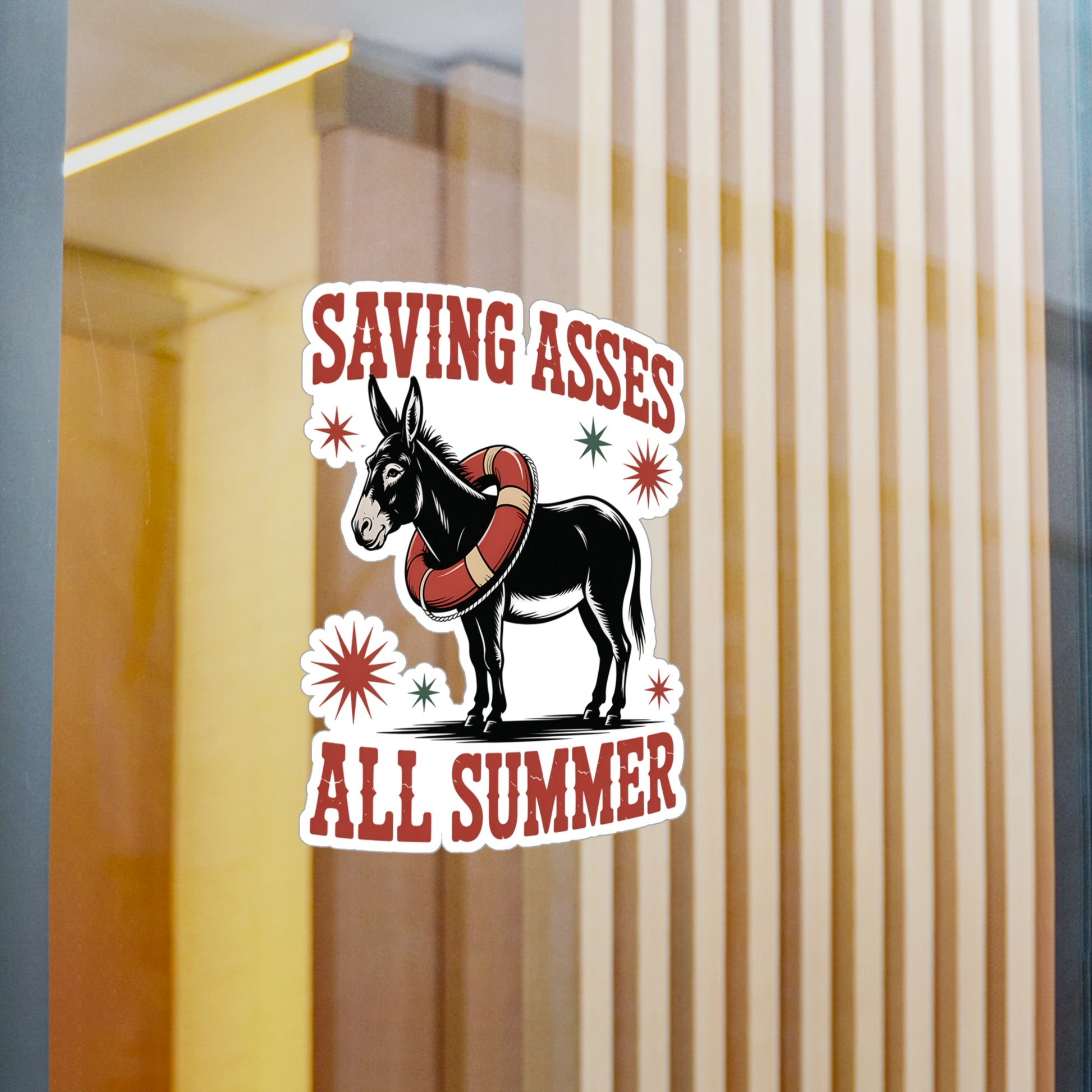 8" x 10" Kiss-Cut Satin | Saving Asses All Summer – Americana Donkey Rescue Sticker | Stickers