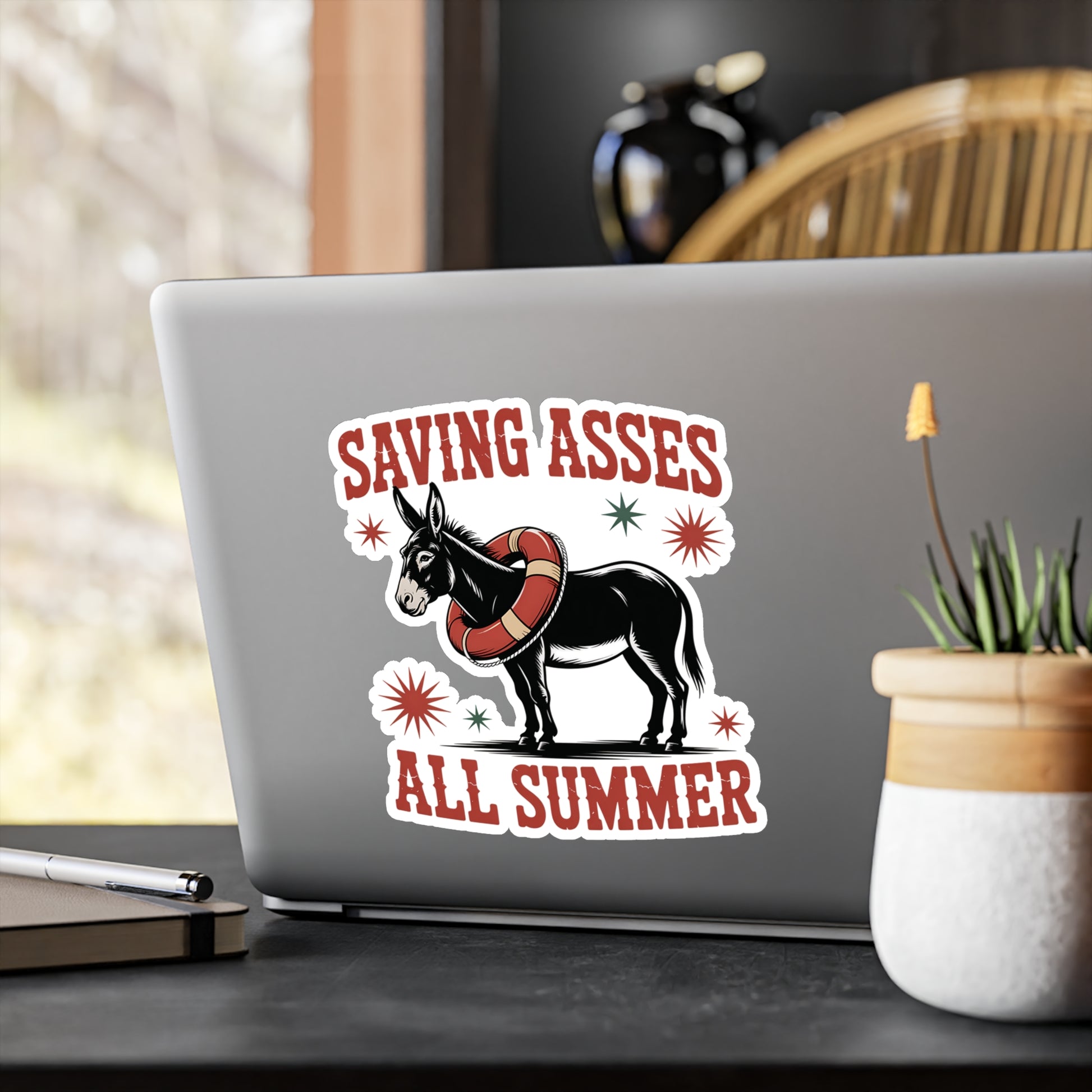 8" x 10" Kiss-Cut Satin | Saving Asses All Summer – Americana Donkey Rescue Sticker | Stickers