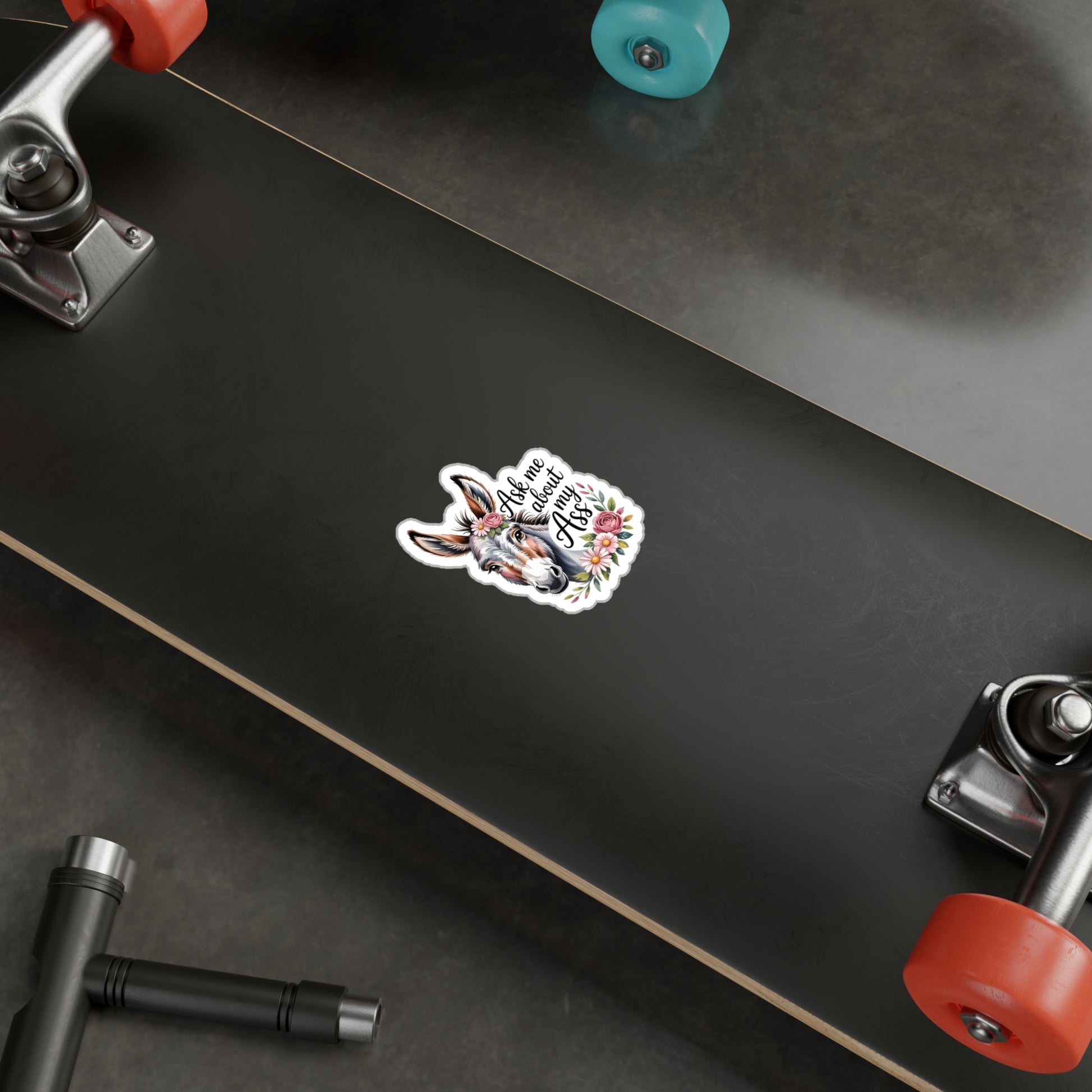 3" x 4" Kiss-Cut Satin | Ask Me About My Ass – Floral Donkey & Mule Kiss-Cut Sticker | Stickers