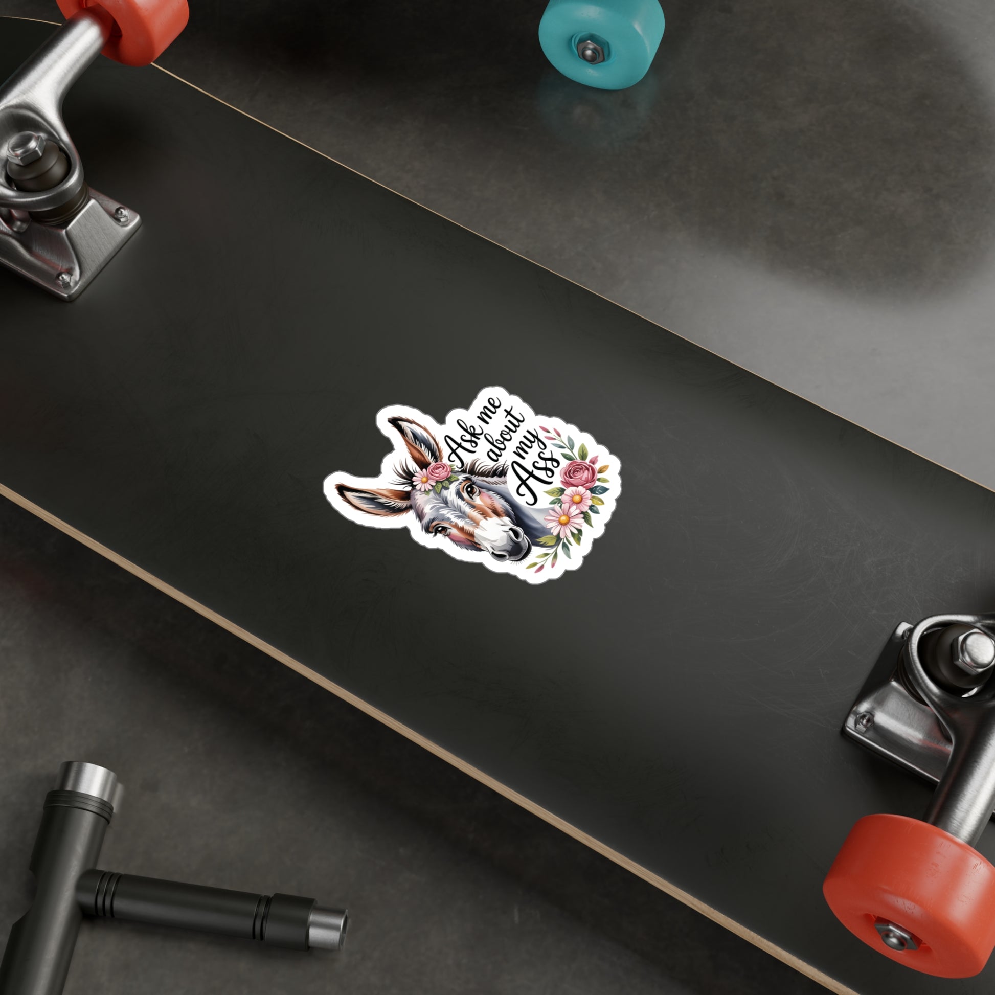 4" x 6" Kiss-Cut Satin | Ask Me About My Ass – Floral Donkey & Mule Kiss-Cut Sticker | Stickers