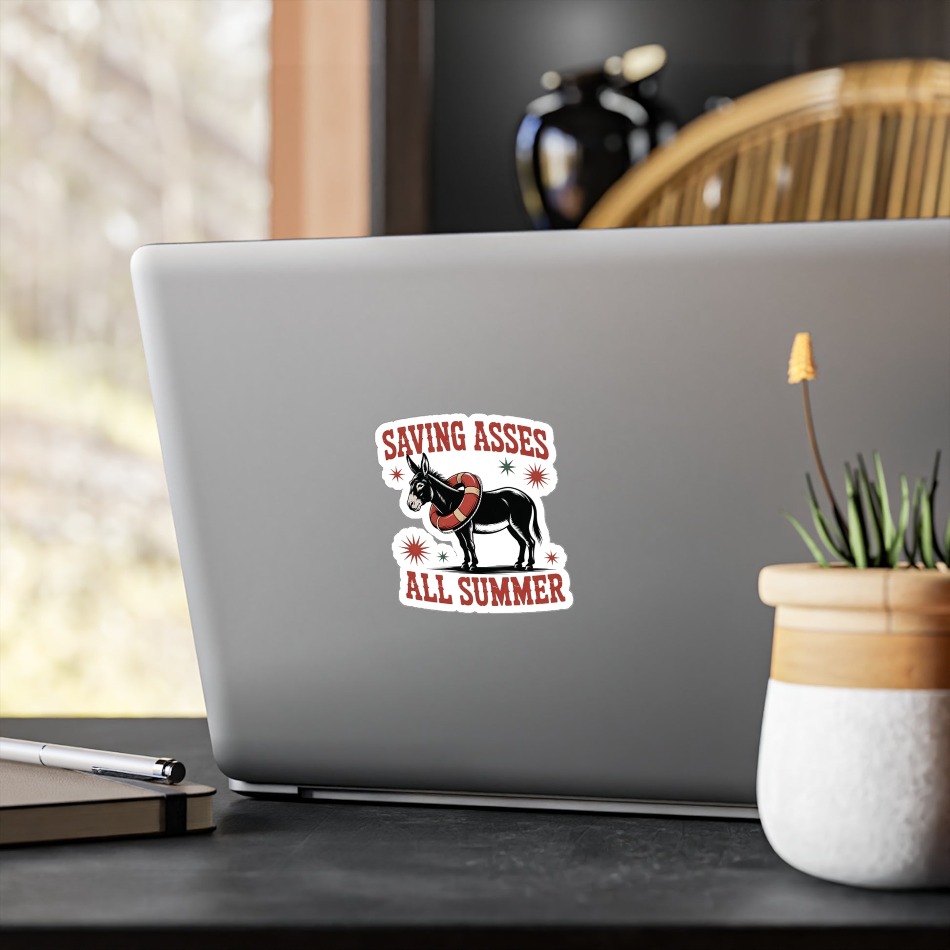 8" x 10" Kiss-Cut Satin | Saving Asses All Summer – Americana Donkey Rescue Sticker | Stickers