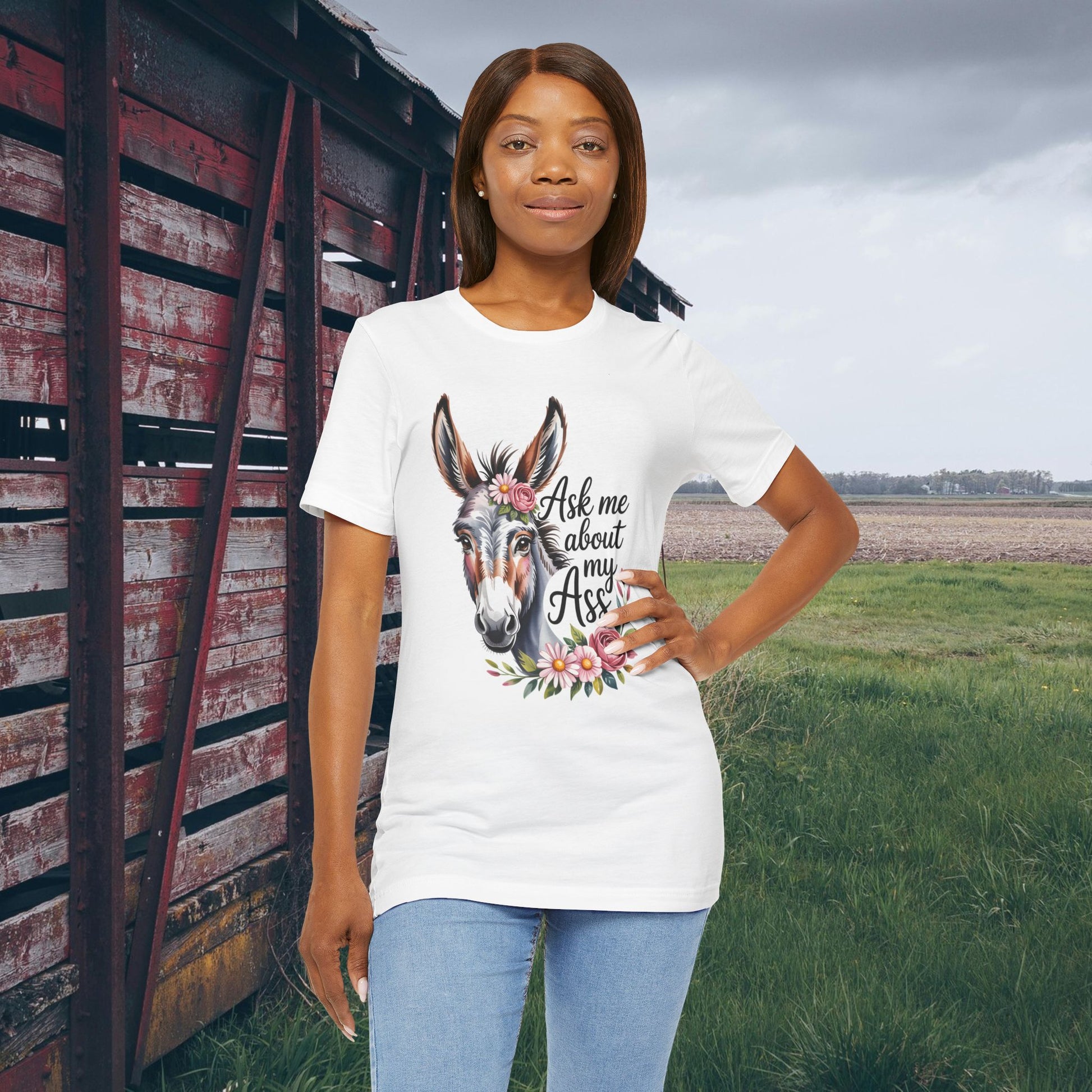 Ask Me About My Ass Floral Unisex Jersey Short Sleeve Tee