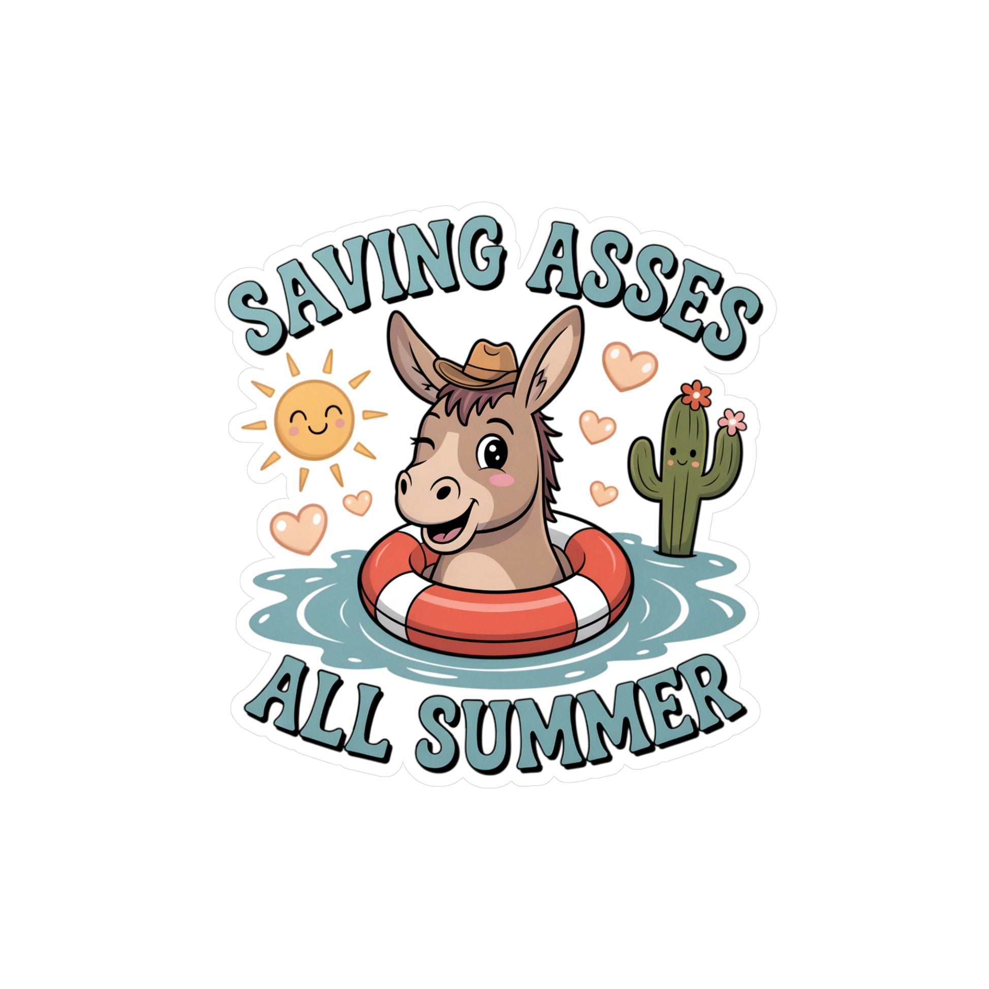 6" x 8" Kiss-Cut Satin | Saving Asses All Summer – Cowboy Donkey Rescue Sticker | Stickers