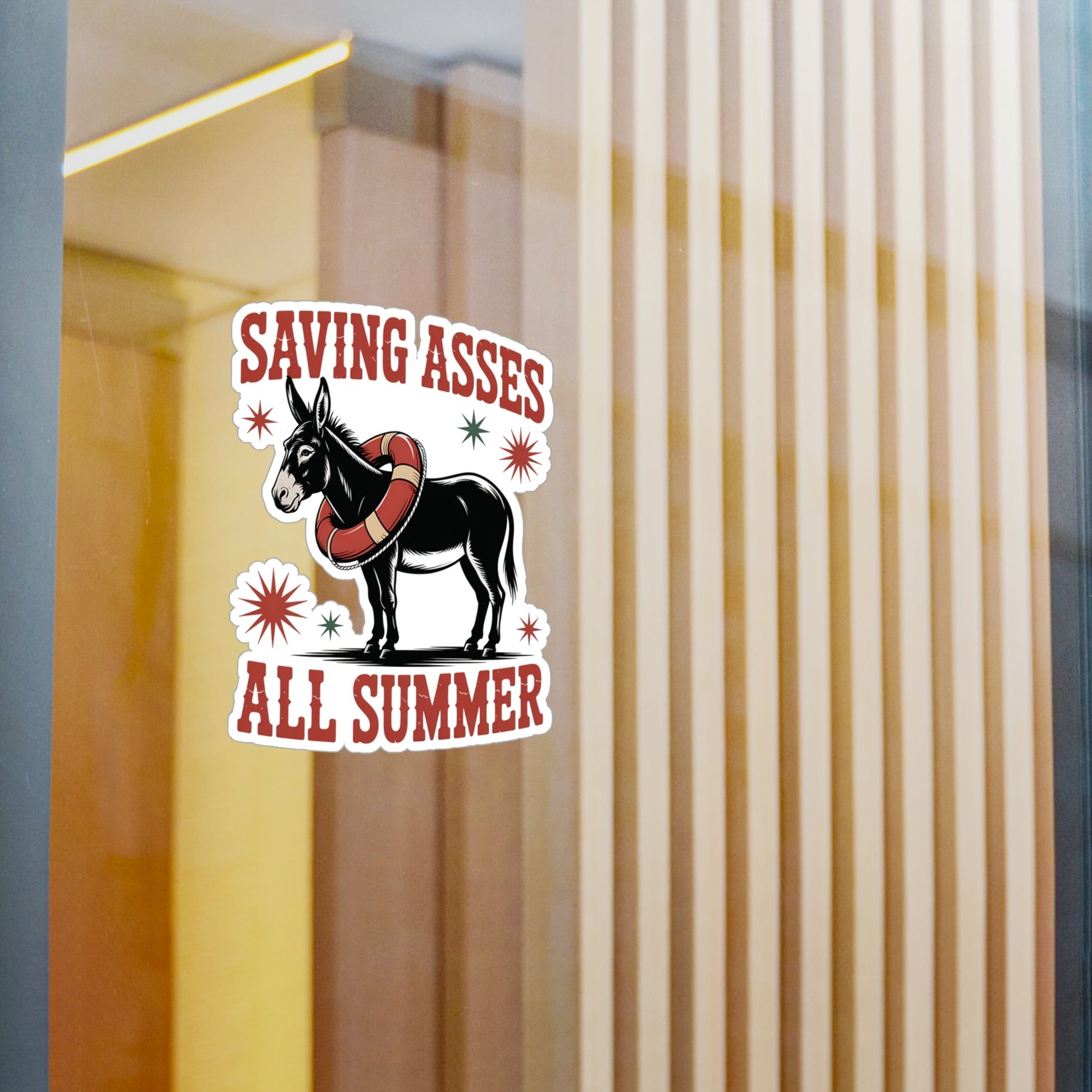 8" x 10" Kiss-Cut Satin | Saving Asses All Summer – Americana Donkey Rescue Sticker | Stickers