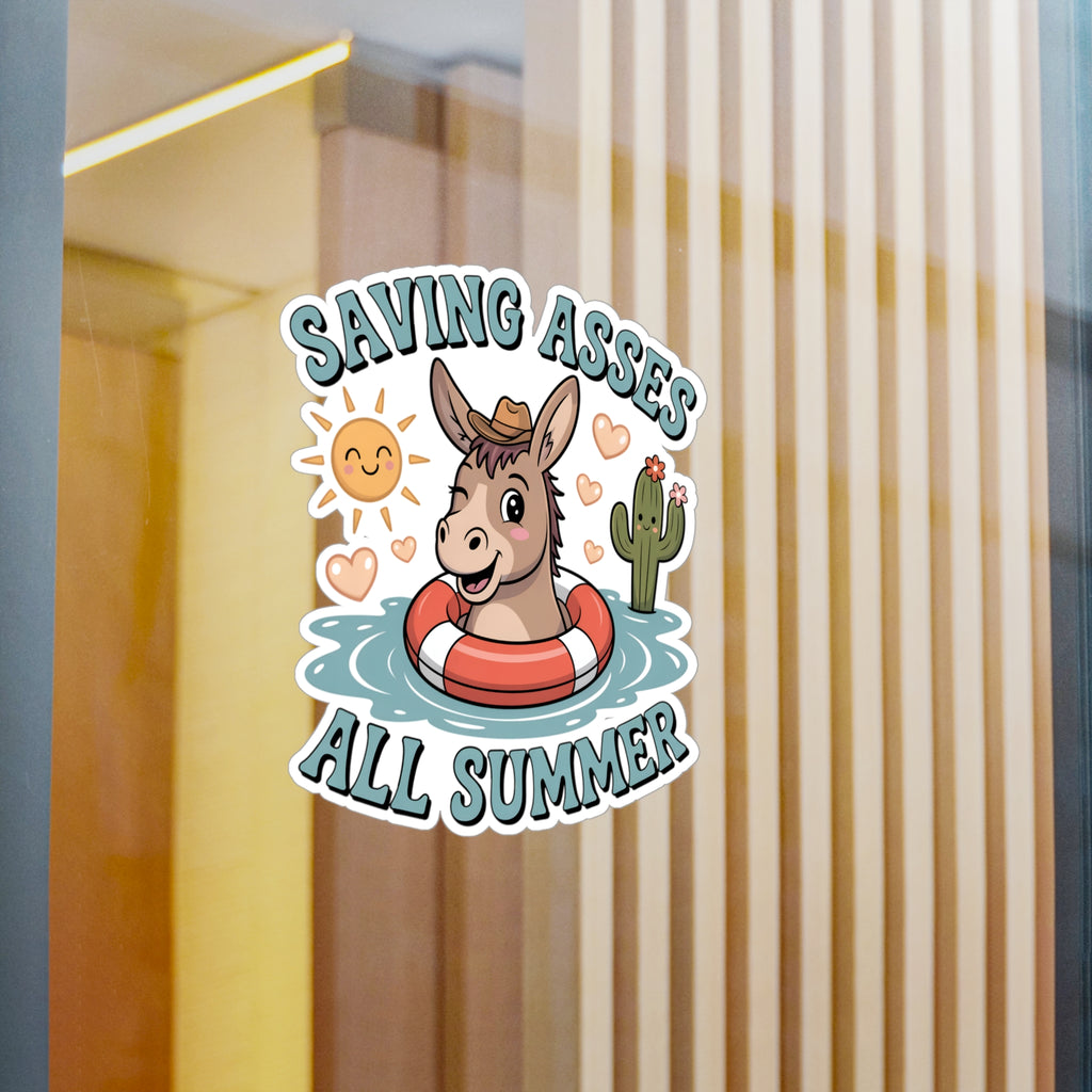 8" x 10" Kiss-Cut Satin | Saving Asses All Summer – Cowboy Donkey Rescue Sticker | Stickers