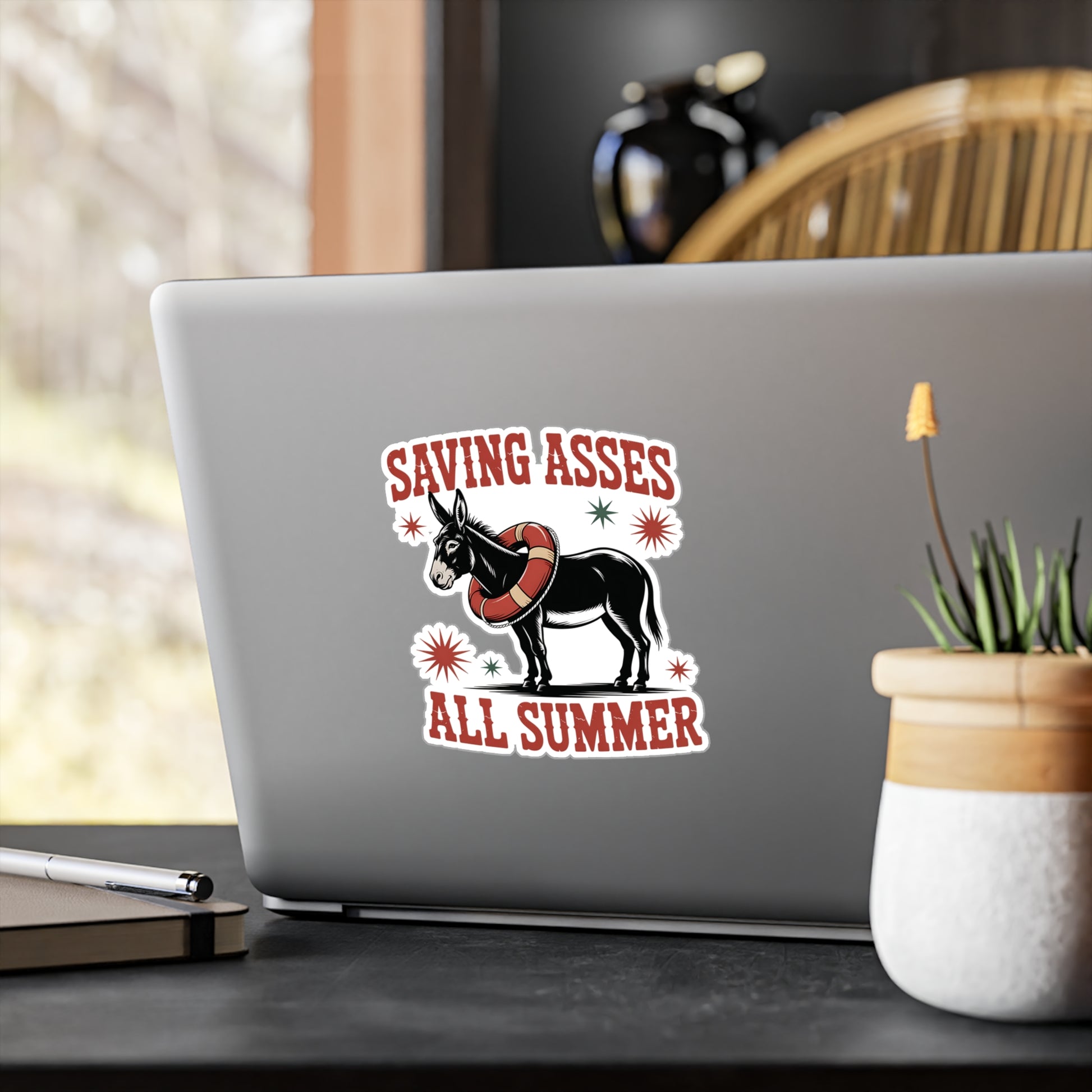 8" x 10" Kiss-Cut Satin | Saving Asses All Summer – Americana Donkey Rescue Sticker | Stickers