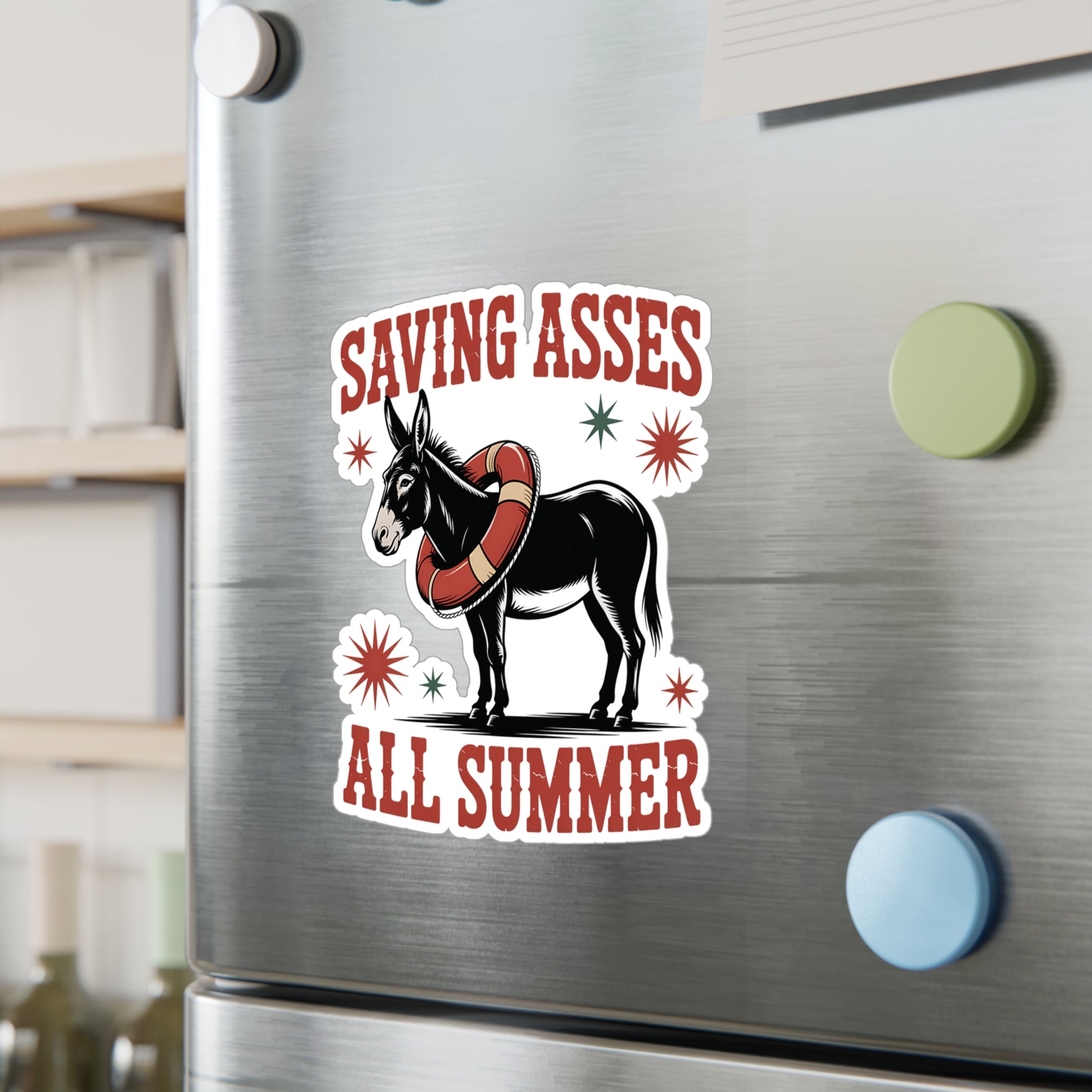 8" x 10" Kiss-Cut Satin | Saving Asses All Summer – Americana Donkey Rescue Sticker | Stickers