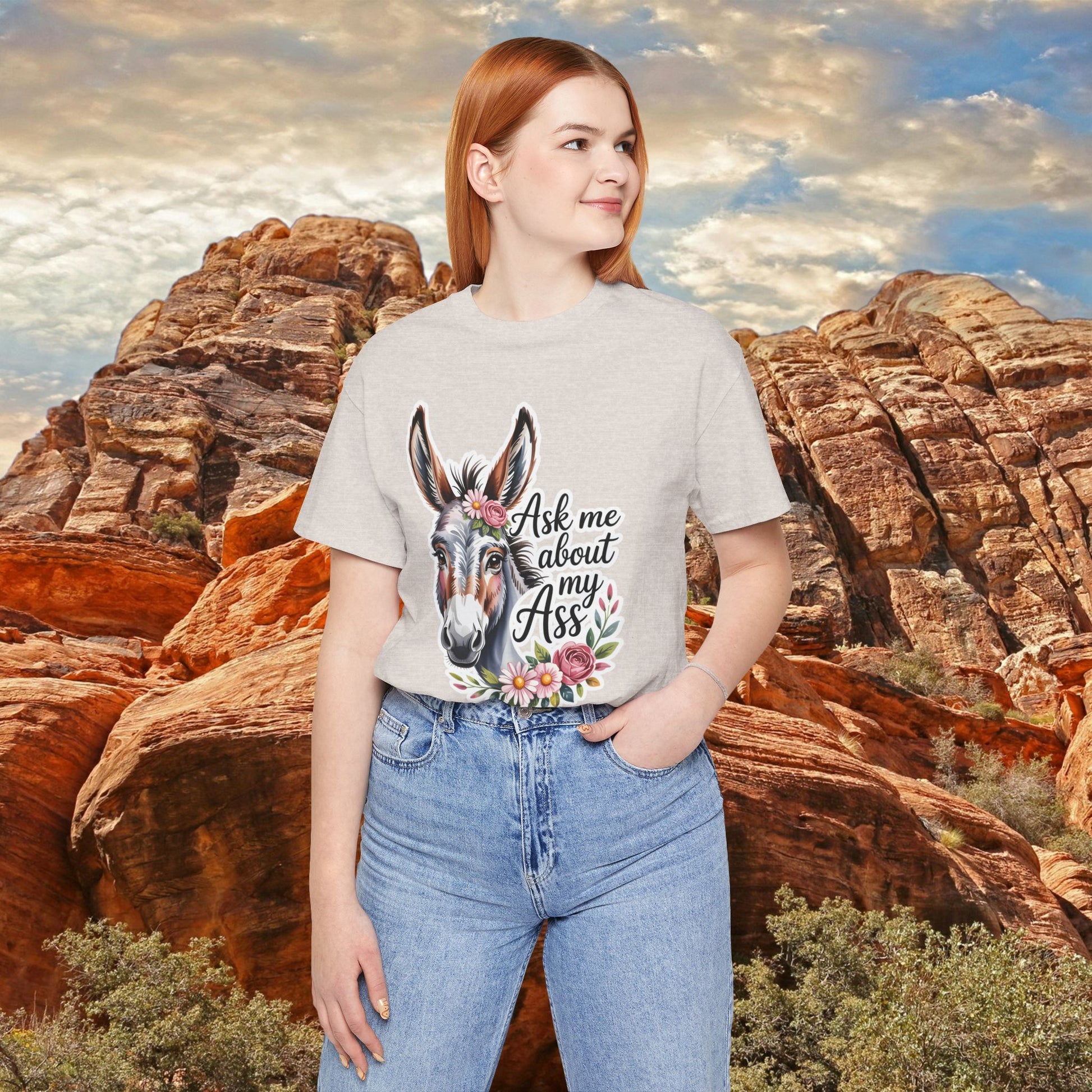 Ask Me About My Ass Floral Unisex Jersey Short Sleeve Tee