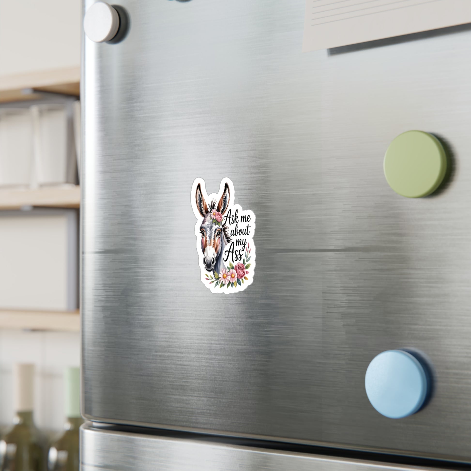 3" x 4" Kiss-Cut Satin | Ask Me About My Ass – Floral Donkey & Mule Kiss-Cut Sticker | Stickers