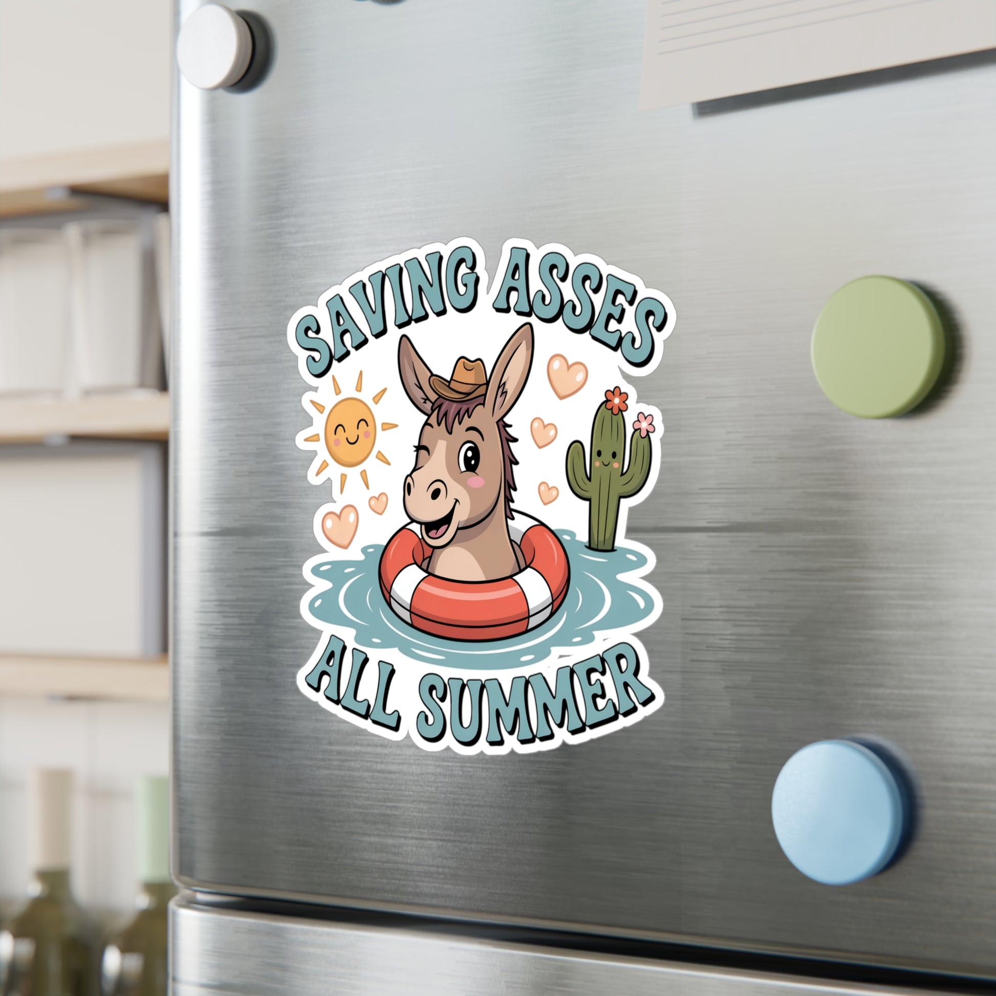 8" x 10" Kiss-Cut Satin | Saving Asses All Summer – Cowboy Donkey Rescue Sticker | Stickers