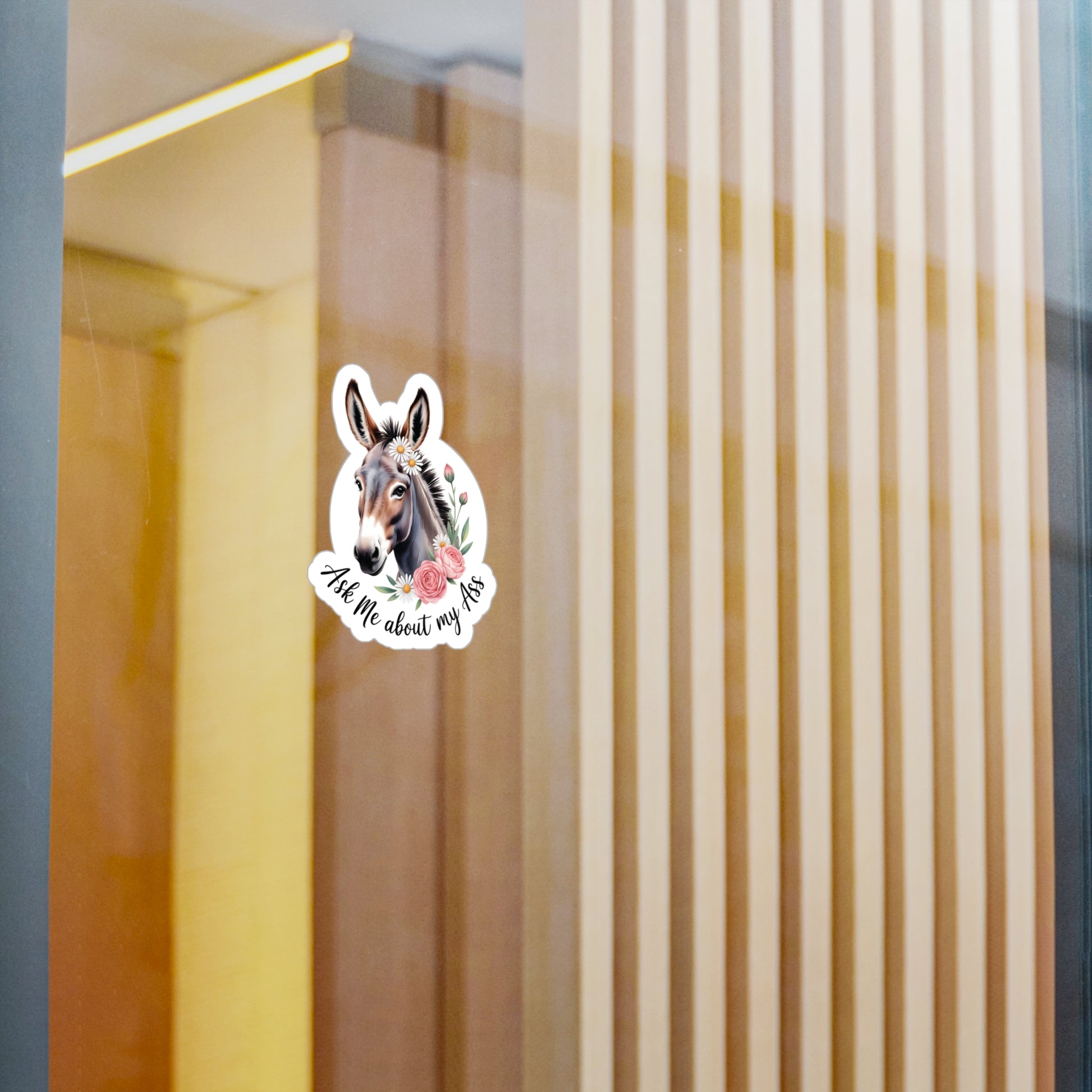 3" x 4" Kiss-Cut Satin | Ask Me About My Ass – Floral Donkey & Mule Kiss-Cut Sticker | Stickers