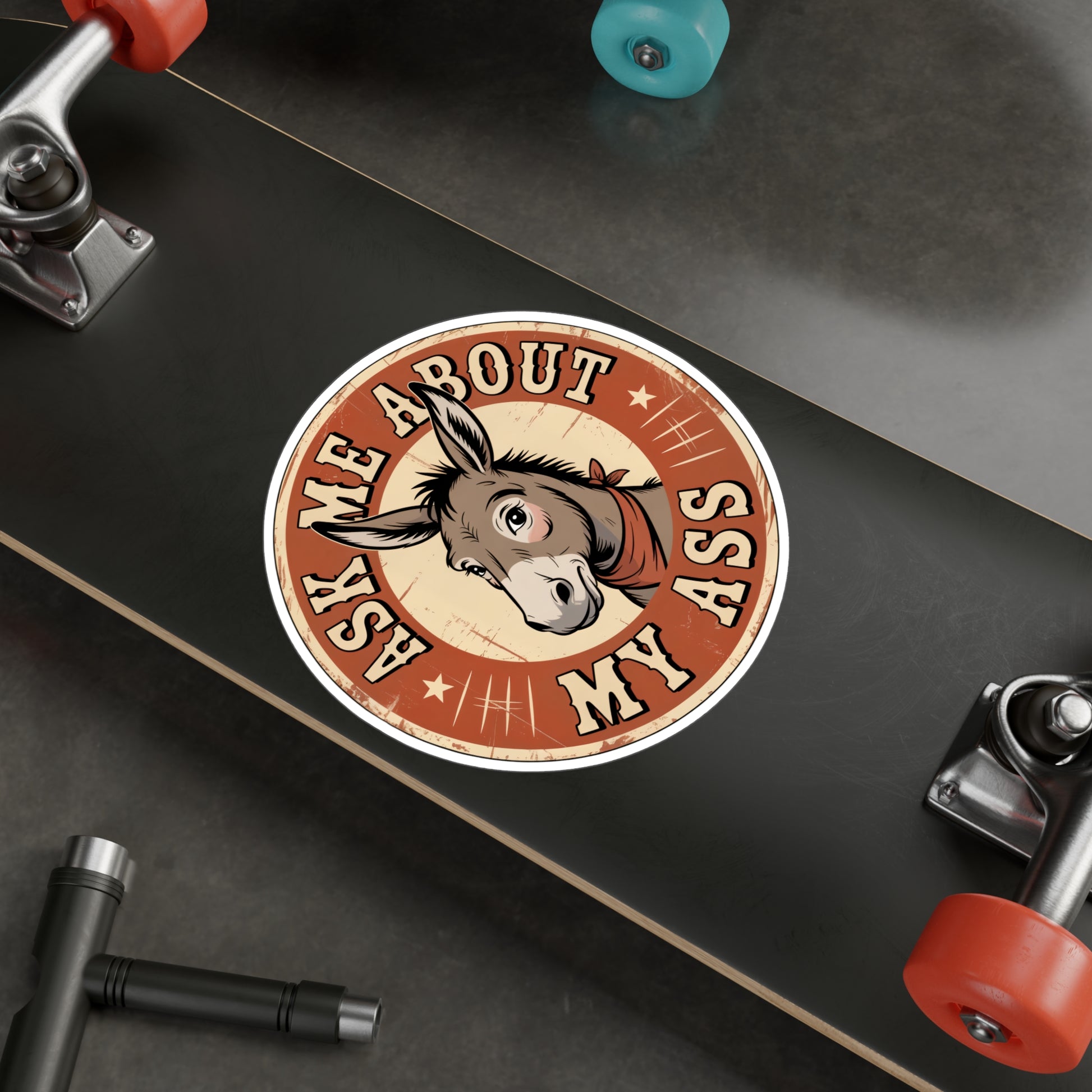 8" x 10" Kiss-Cut Satin | Ask Me About My Ass – Vintage Donkey & Mule Kiss-Cut Sticker | Stickers
