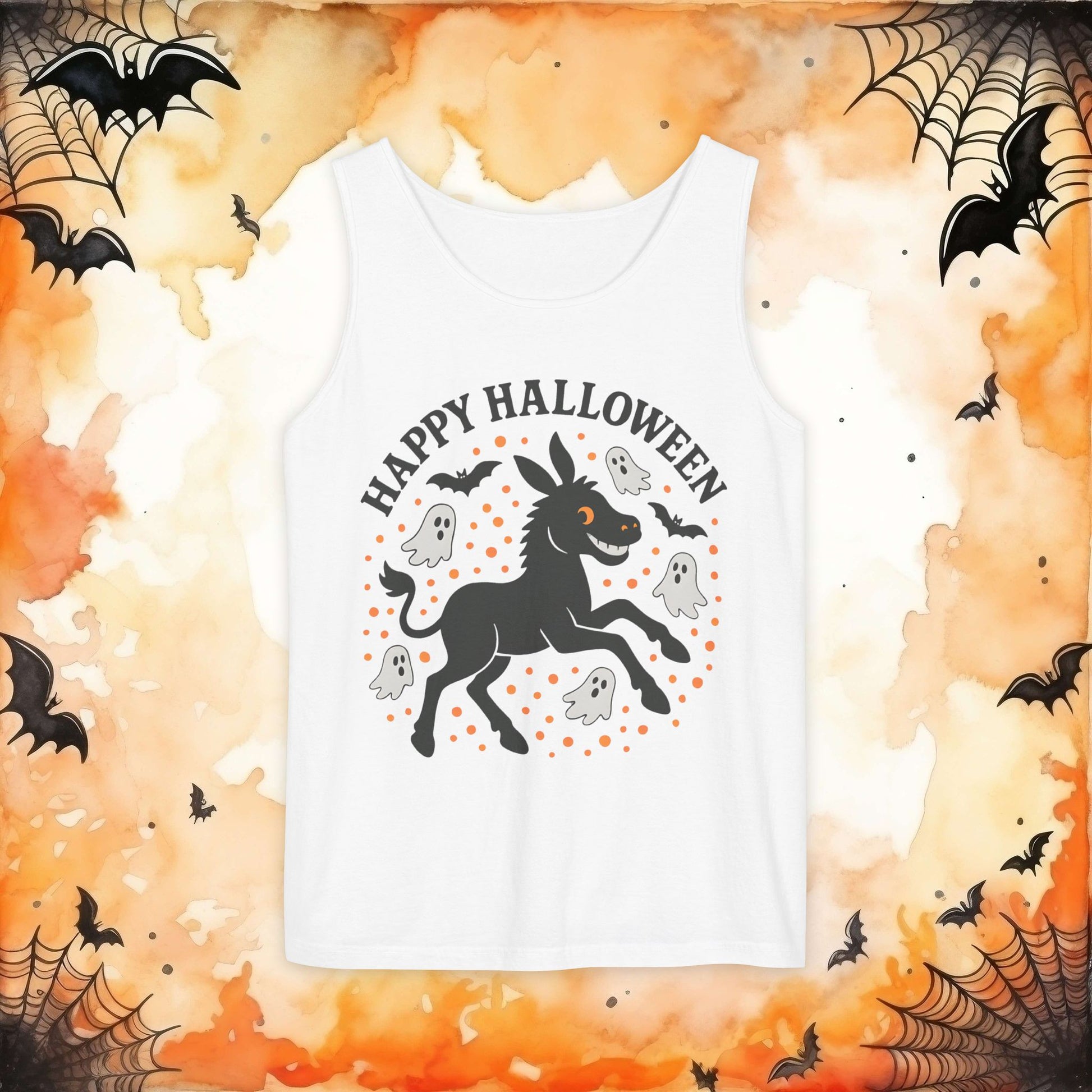 White L | Happy Halloween Spooky Donkey Tank Top | Tank Top