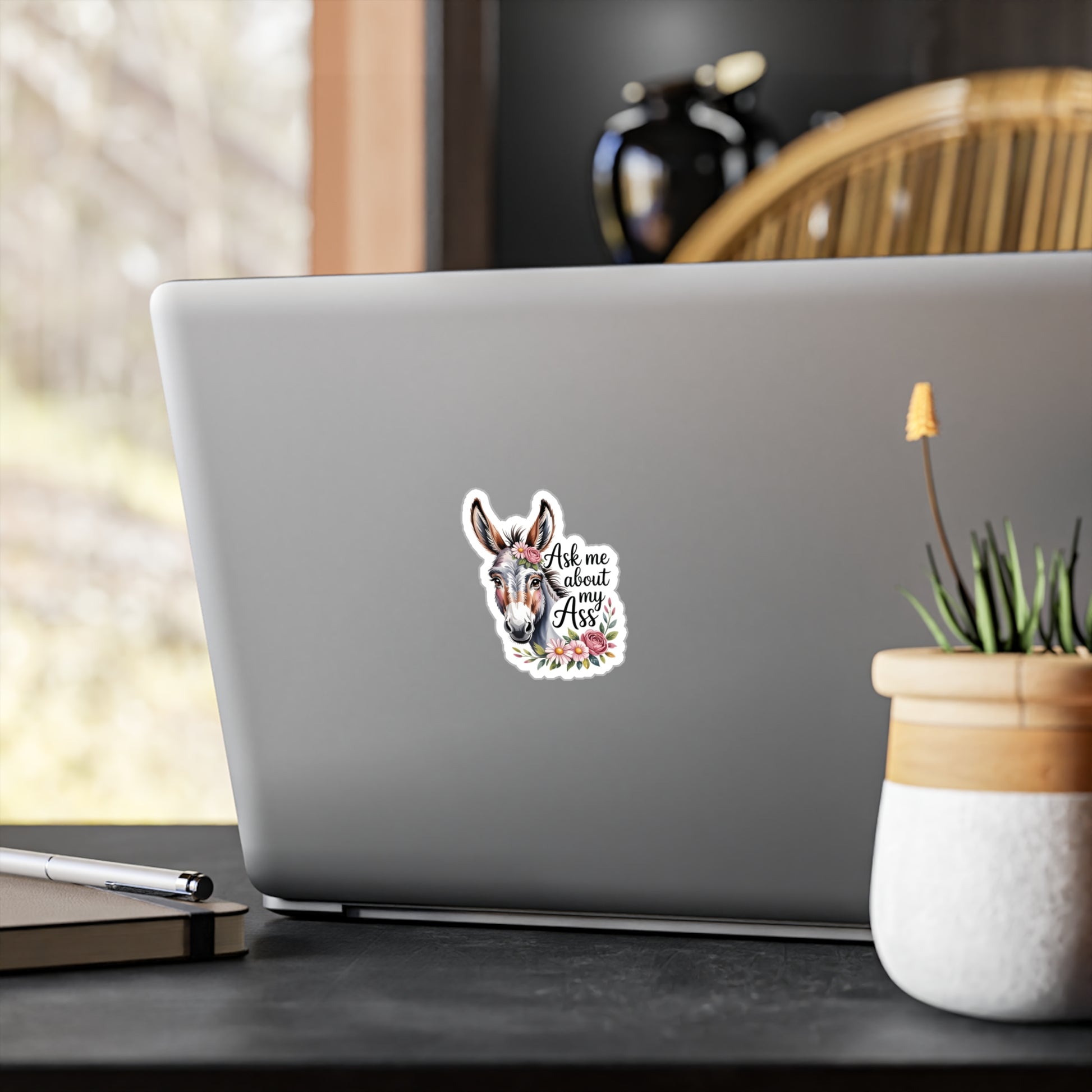 3" x 4" Kiss-Cut Satin | Ask Me About My Ass – Floral Donkey & Mule Kiss-Cut Sticker | Stickers