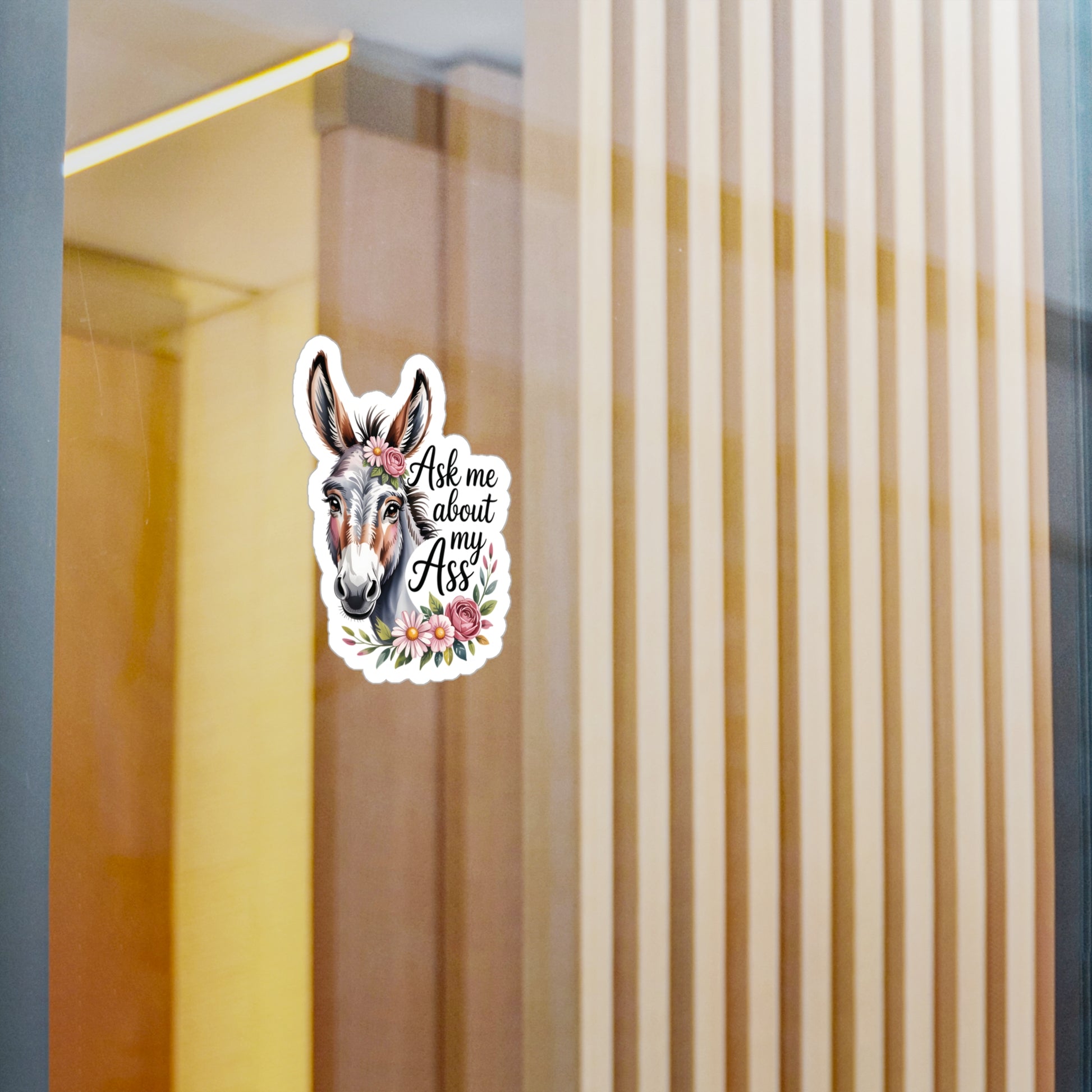 4" x 6" Kiss-Cut Satin | Ask Me About My Ass – Floral Donkey & Mule Kiss-Cut Sticker | Stickers
