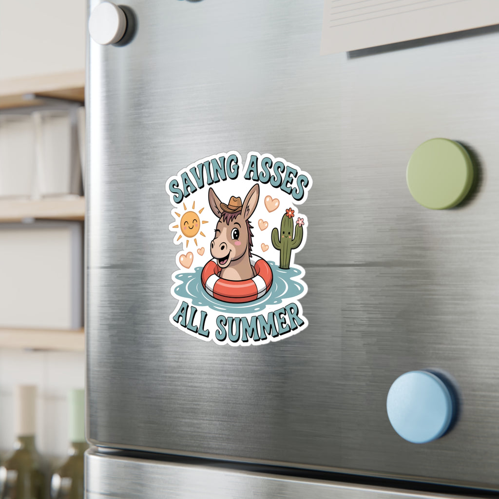 6" x 8" Kiss-Cut Satin | Saving Asses All Summer – Cowboy Donkey Rescue Sticker | Stickers