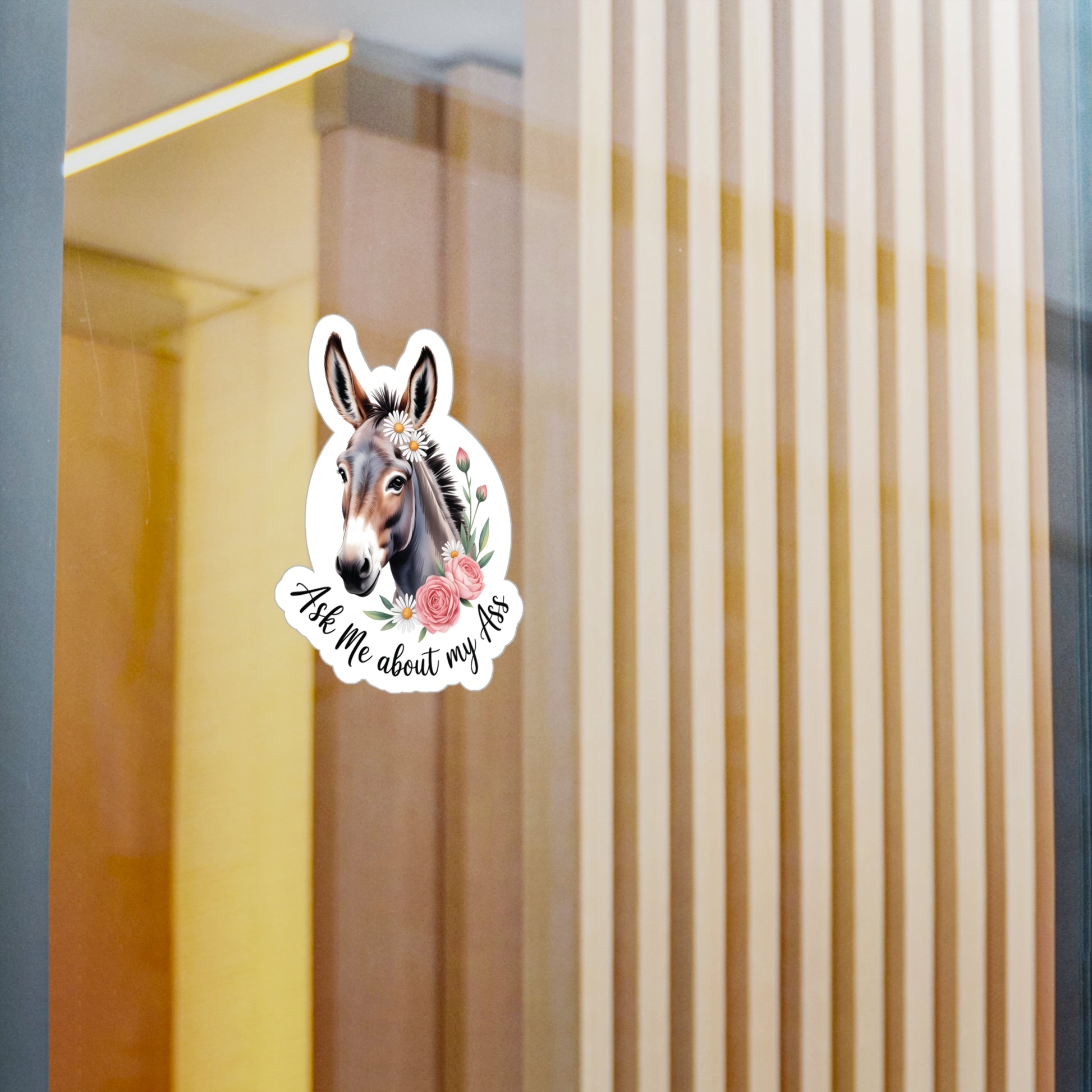 4" x 6" Kiss-Cut Satin | Ask Me About My Ass – Floral Donkey & Mule Kiss-Cut Sticker | Stickers