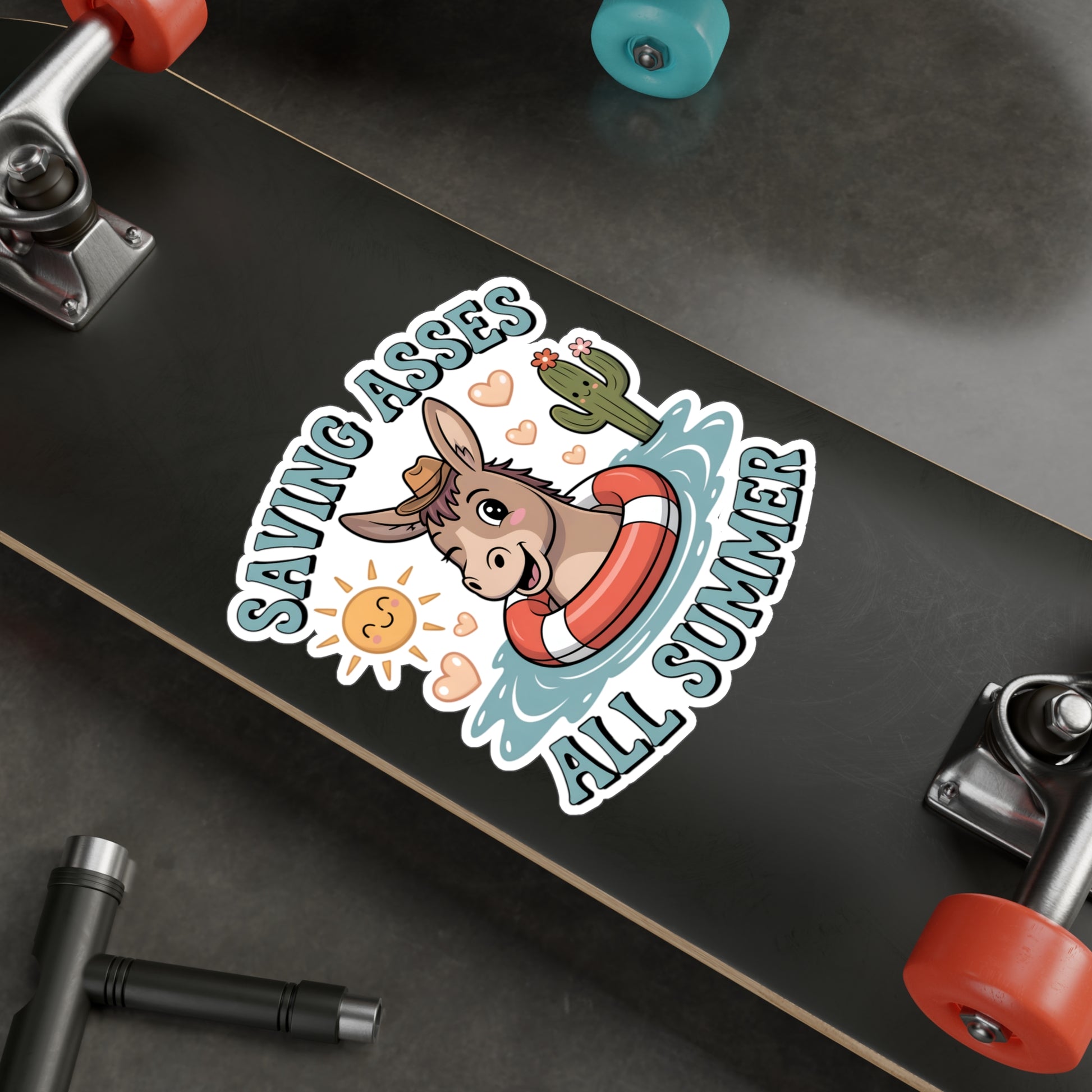 8" x 10" Kiss-Cut Satin | Saving Asses All Summer – Cowboy Donkey Rescue Sticker | Stickers