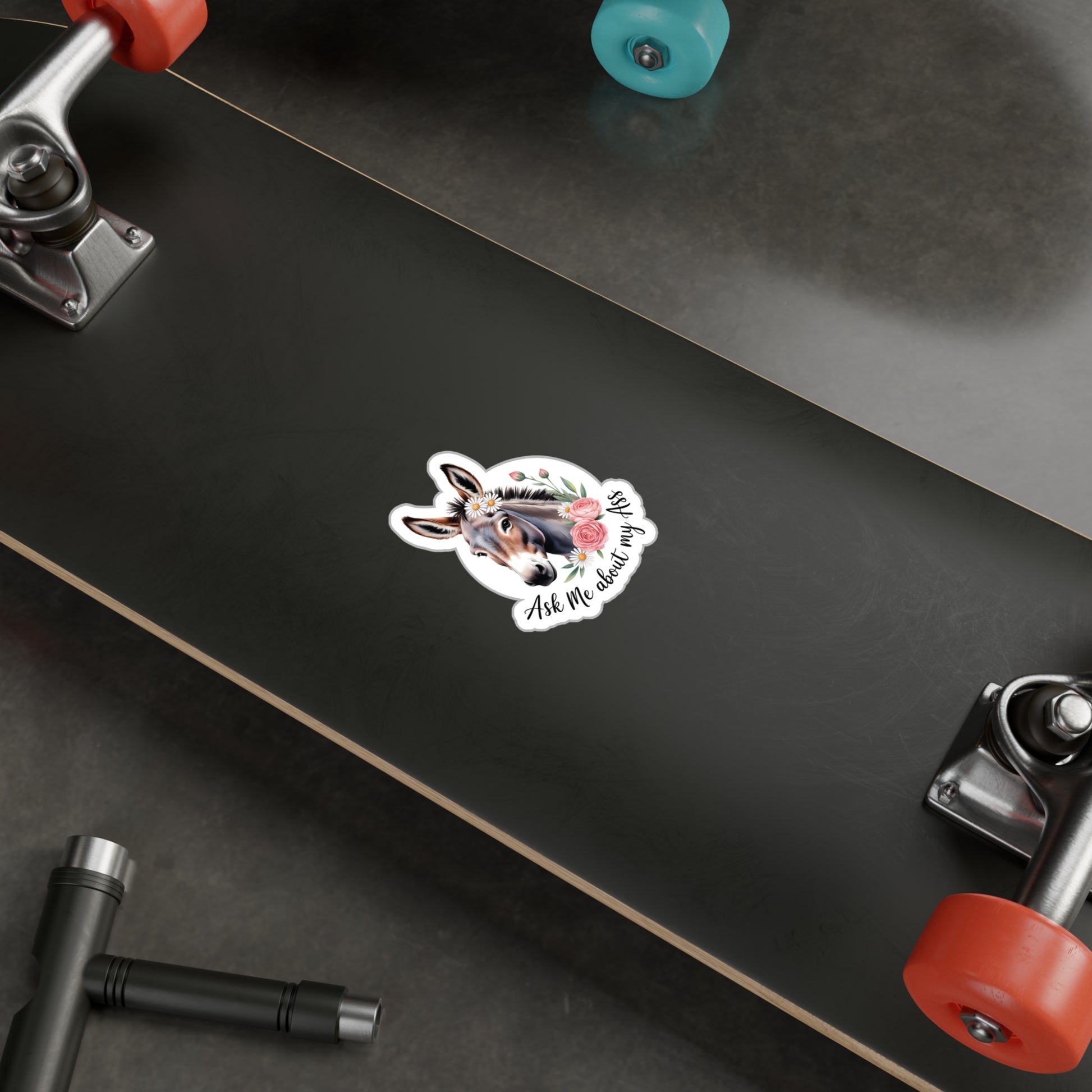 3" x 4" Kiss-Cut Satin | Ask Me About My Ass – Floral Donkey & Mule Kiss-Cut Sticker | Stickers