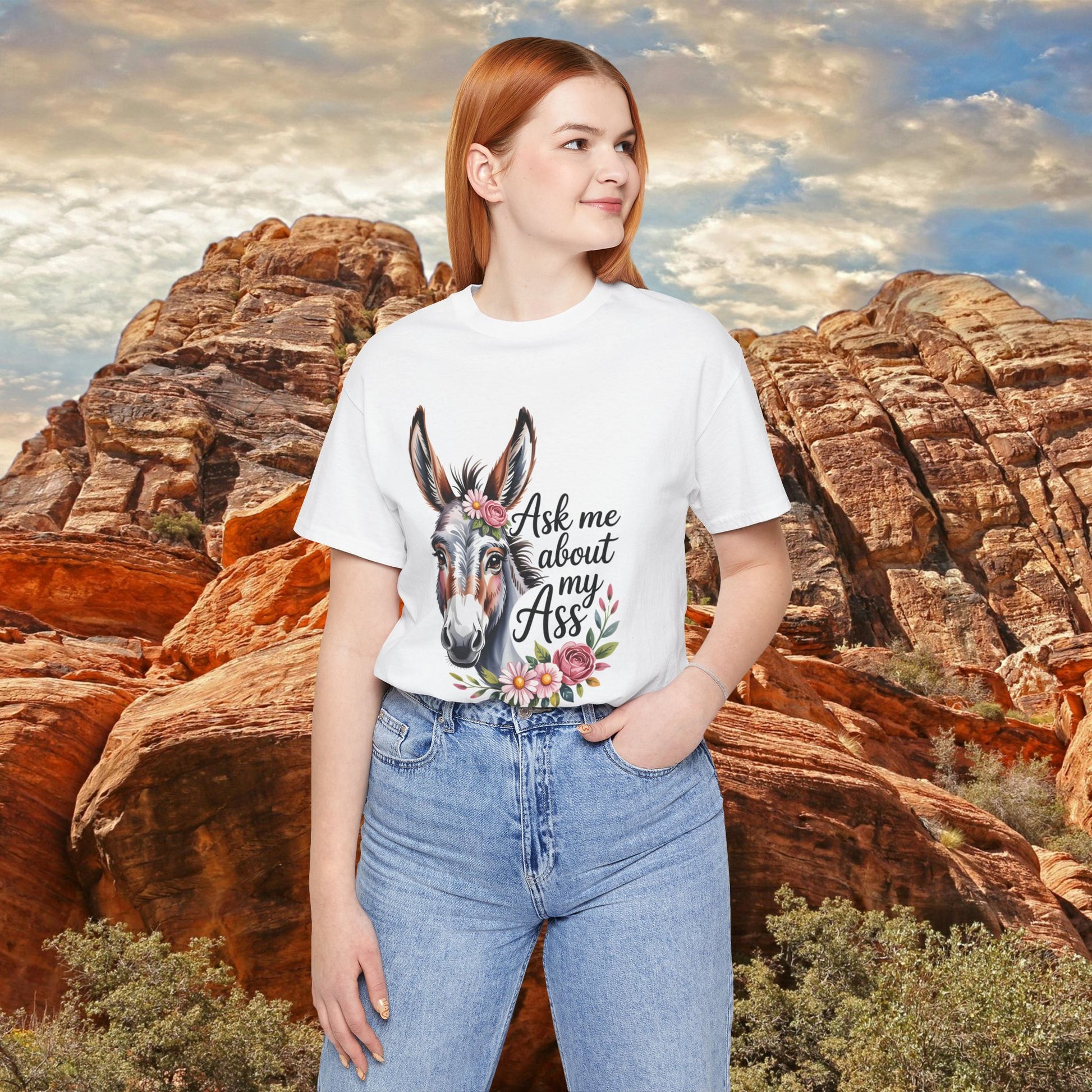 Ask Me About My Ass Floral Unisex Jersey Short Sleeve Tee
