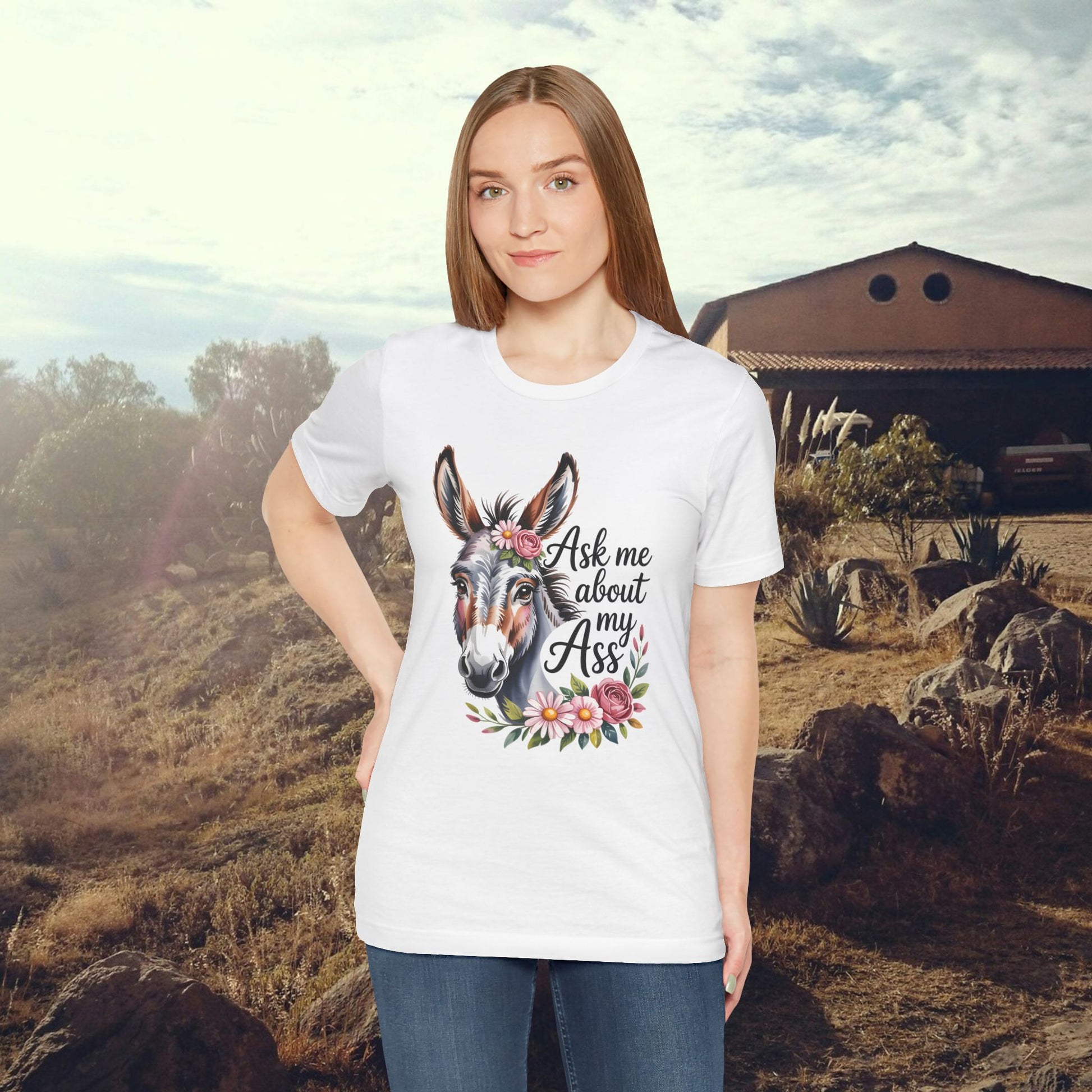Ask Me About My Ass Floral Unisex Jersey Short Sleeve Tee