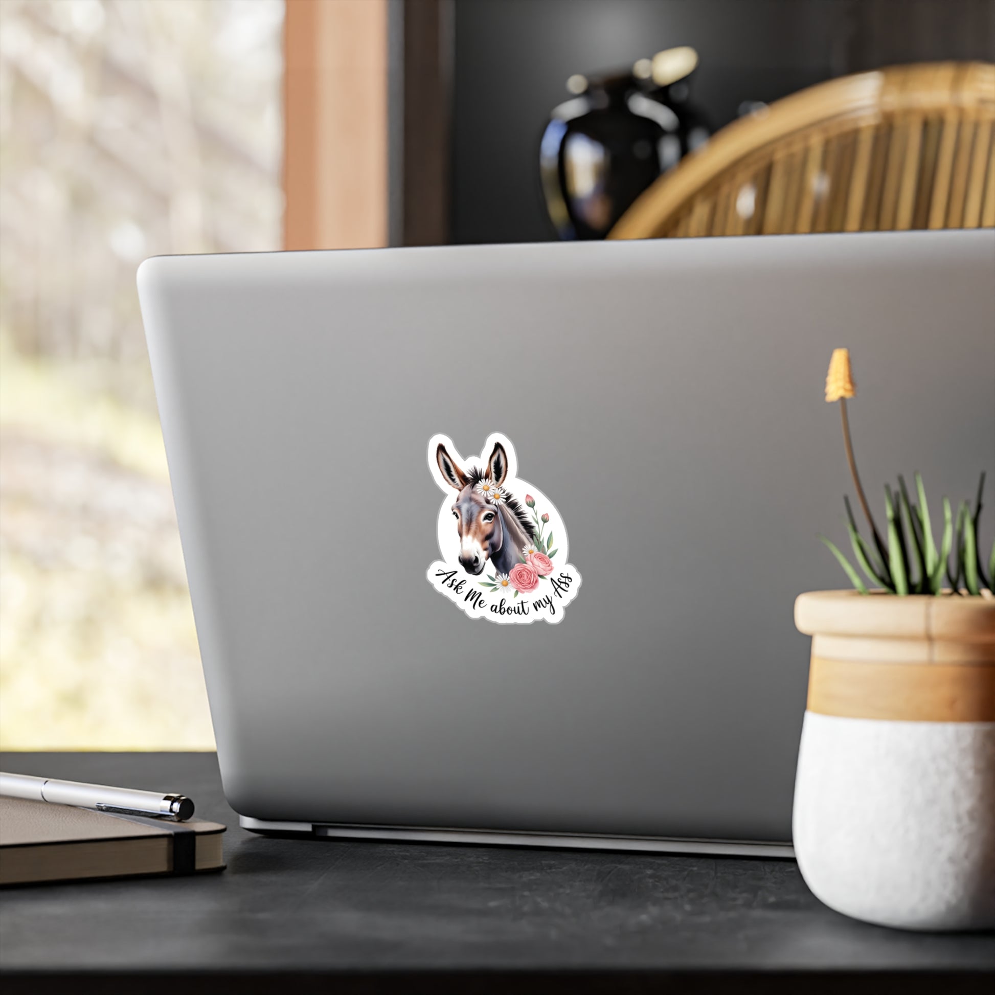 3" x 4" Kiss-Cut Satin | Ask Me About My Ass – Floral Donkey & Mule Kiss-Cut Sticker | Stickers