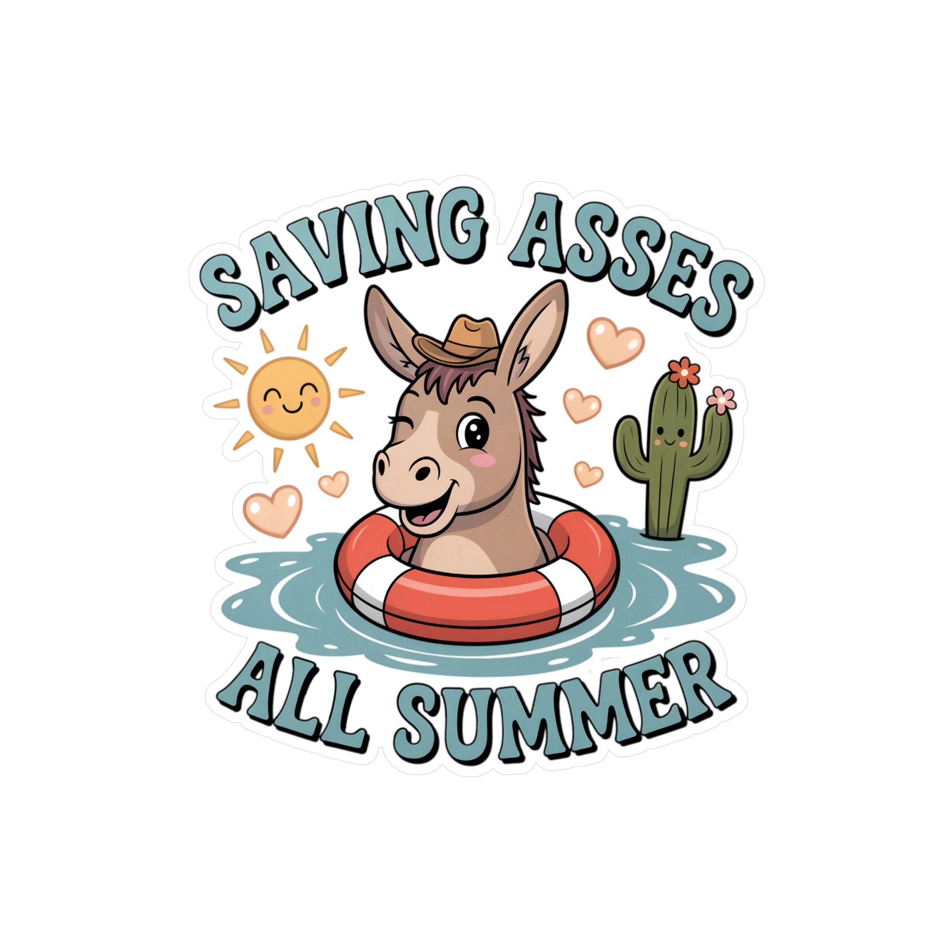 8" x 10" Kiss-Cut Satin | Saving Asses All Summer – Cowboy Donkey Rescue Sticker | Stickers