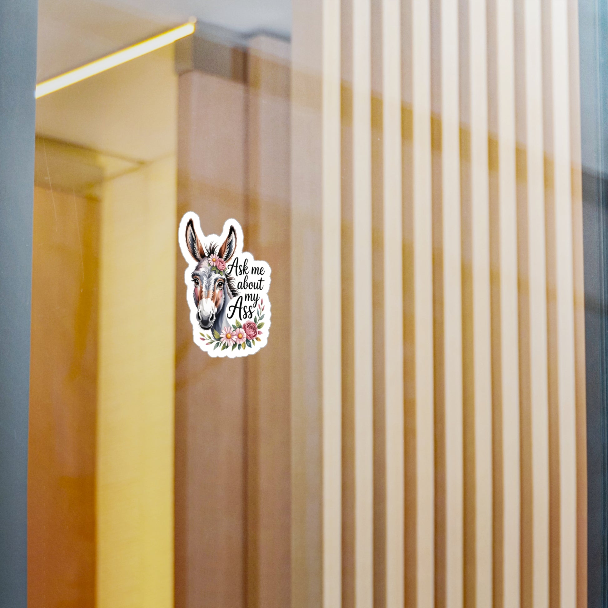 3" x 4" Kiss-Cut Satin | Ask Me About My Ass – Floral Donkey & Mule Kiss-Cut Sticker | Stickers