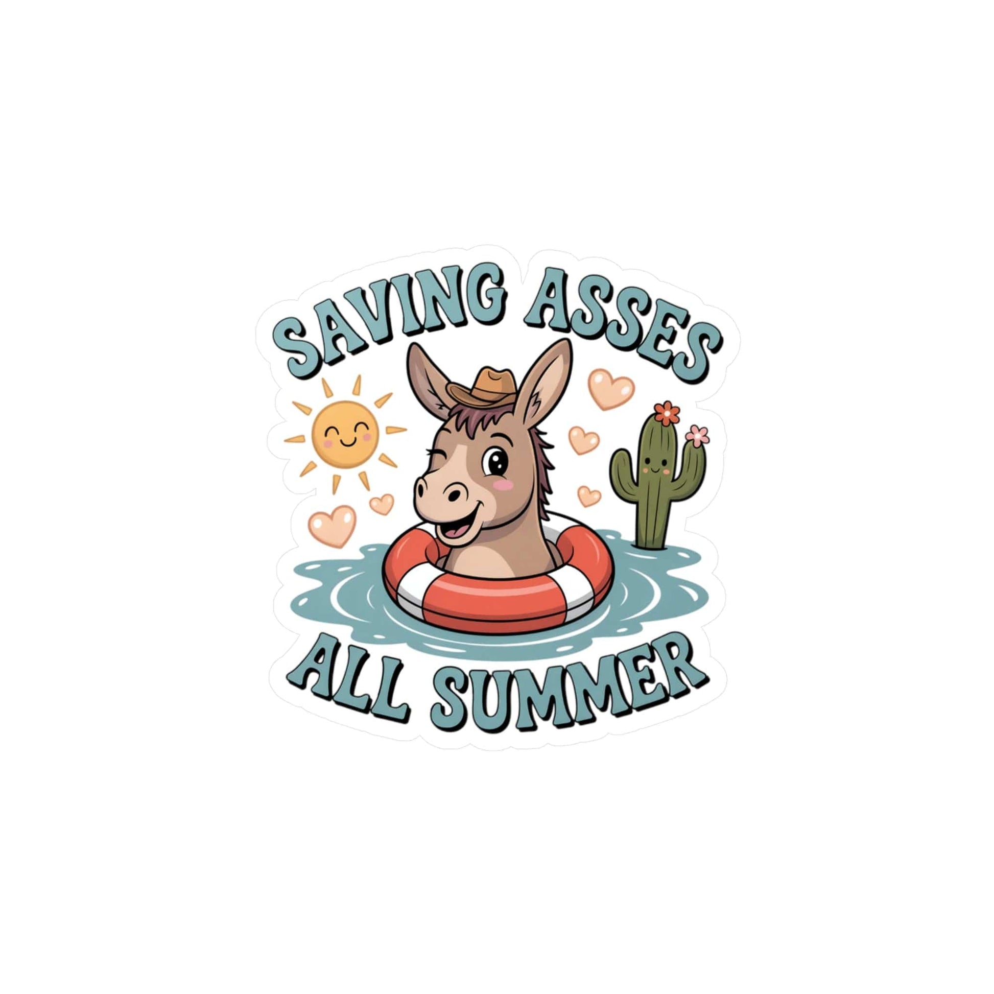 Stickers Saving Asses All Summer – Cowboy Donkey Rescue Sticker 4" x 6" / Kiss-Cut / Satin