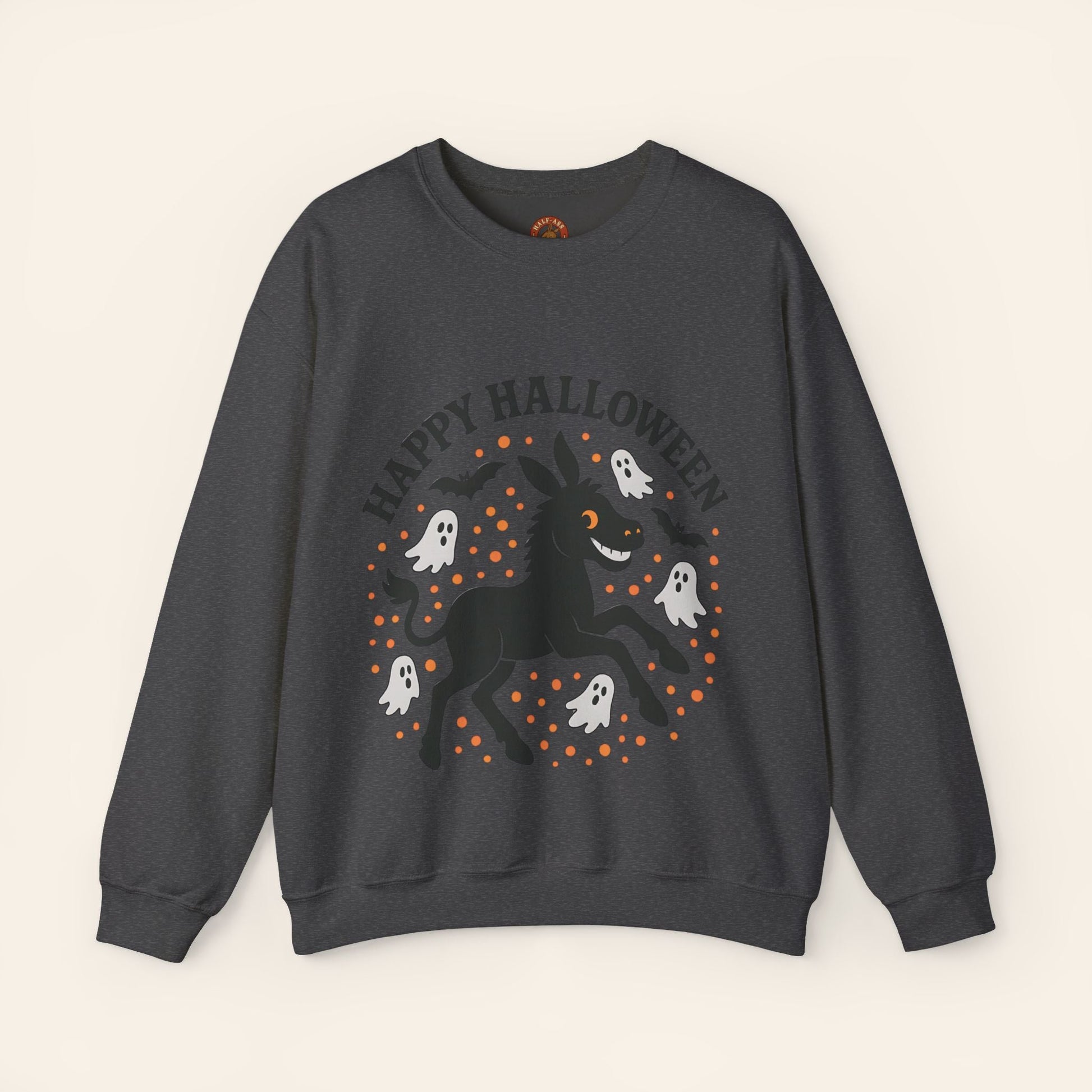 Sweatshirt Happy Halloween Donkey Sweatshirt – Spooky, Cozy, Fun S / Dark Heather