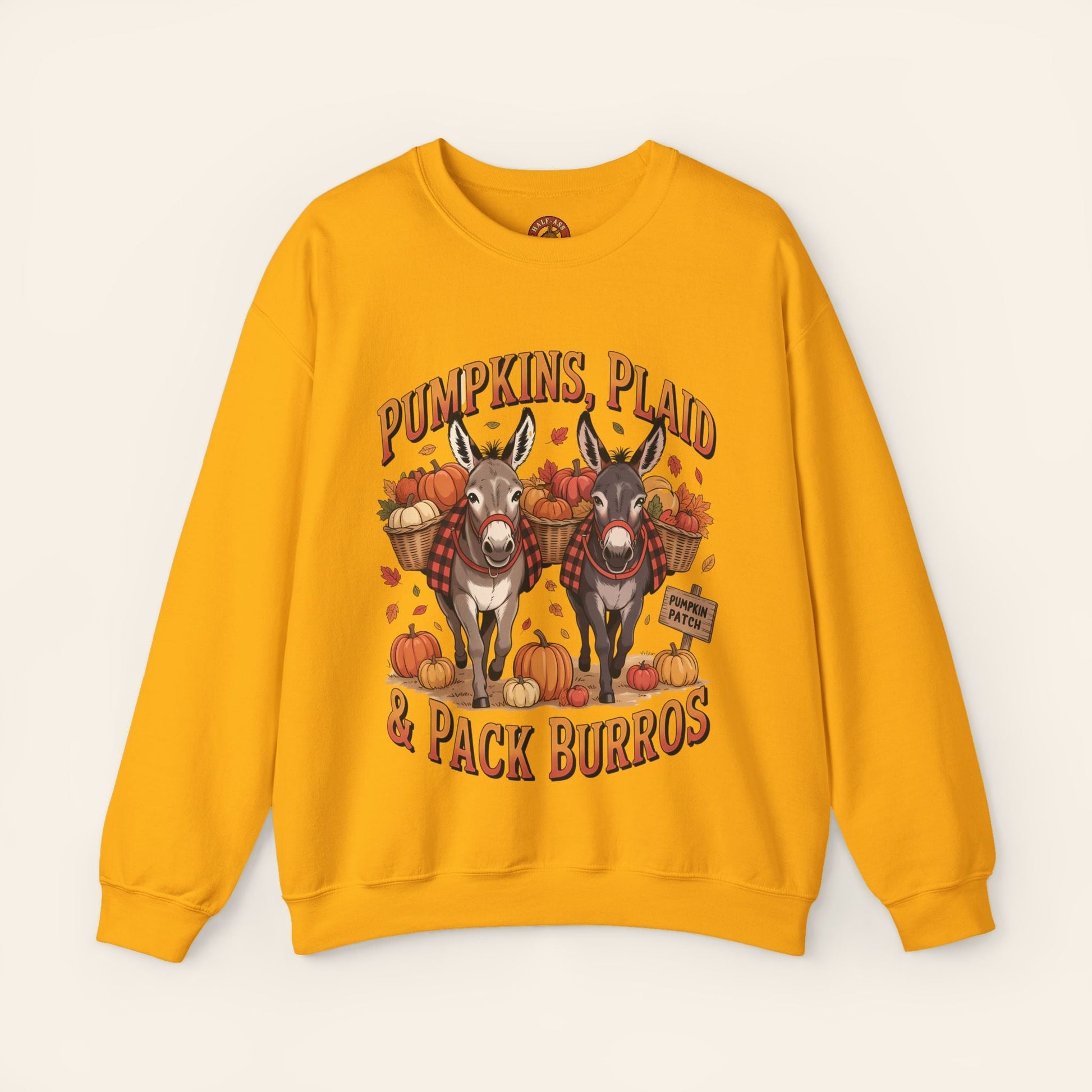 Sweatshirt Pumpkins, Plaid & Pack Burros Cozy Fall Sweatshirt S / Gold