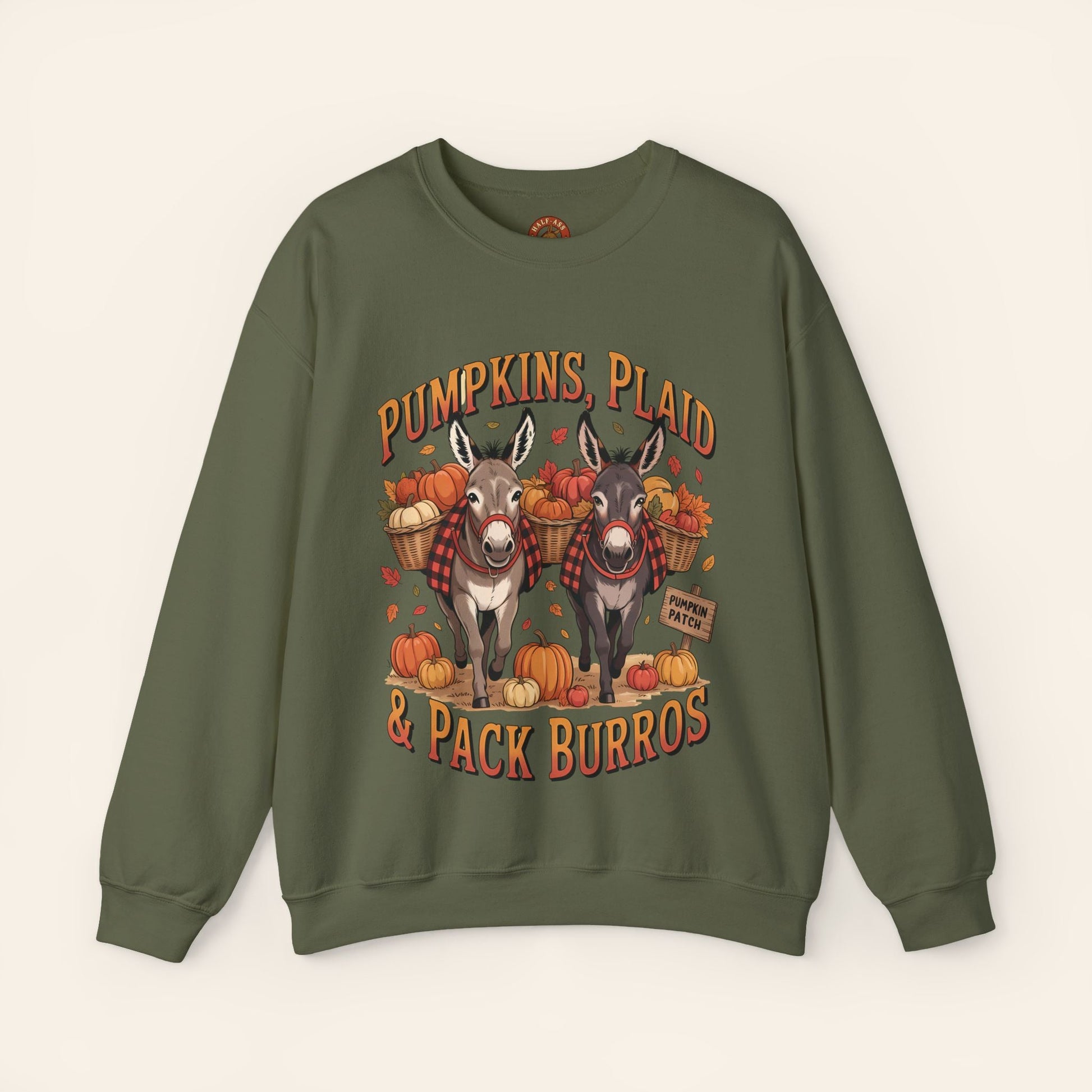Sweatshirt Pumpkins, Plaid & Pack Burros Cozy Fall Sweatshirt S / Military Green