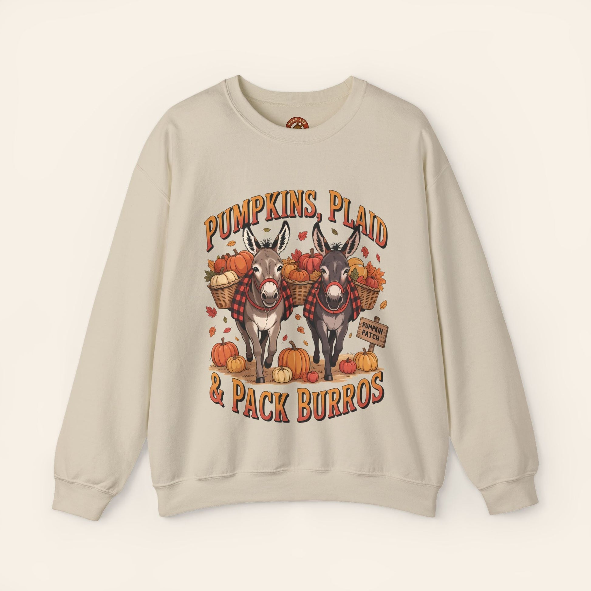 Sweatshirt Pumpkins, Plaid & Pack Burros Cozy Fall Sweatshirt S / Sand