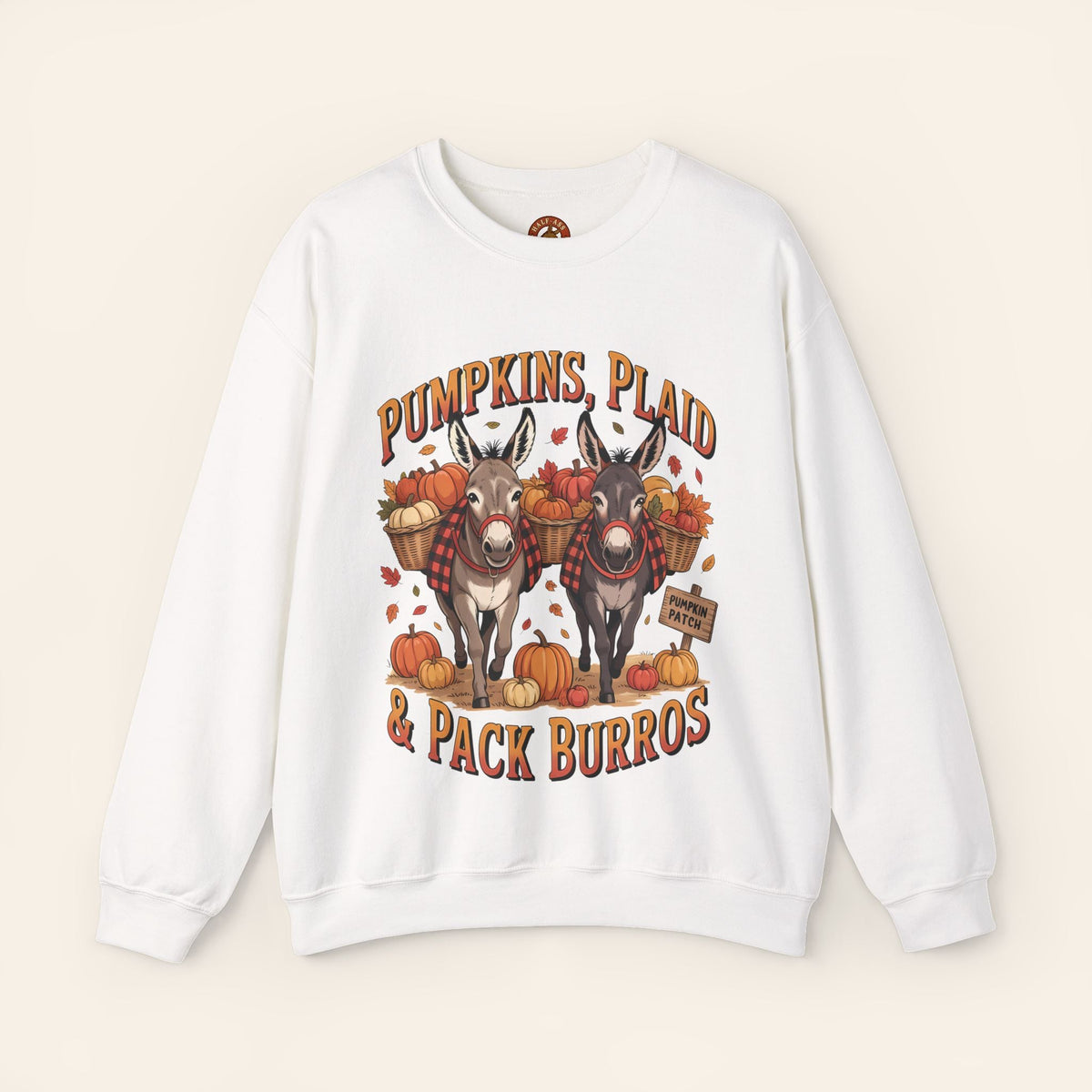 Sweatshirt Pumpkins, Plaid & Pack Burros Cozy Fall Sweatshirt S / White